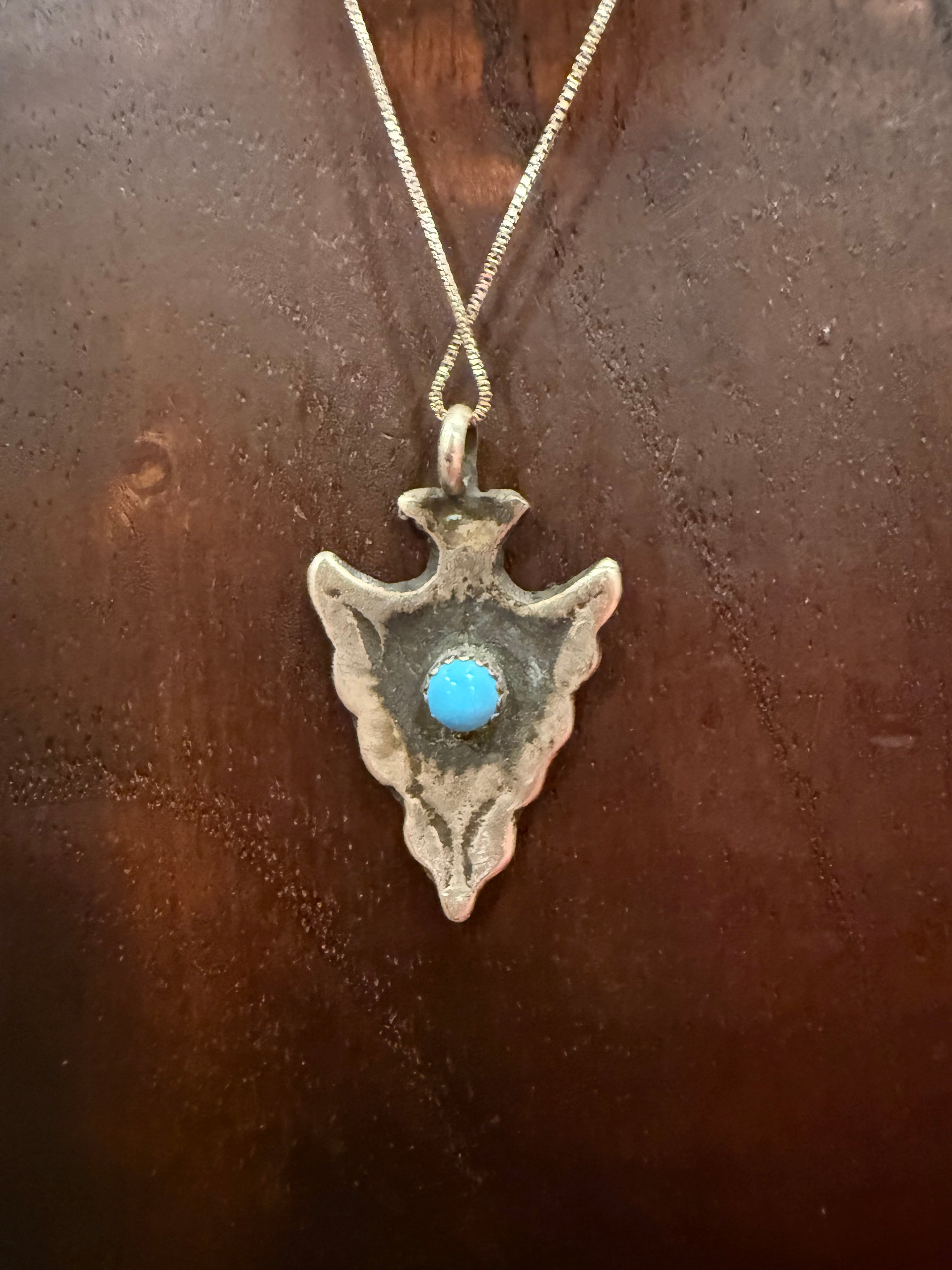 Sterling Silver Arrowhead with Turquoise Necklace