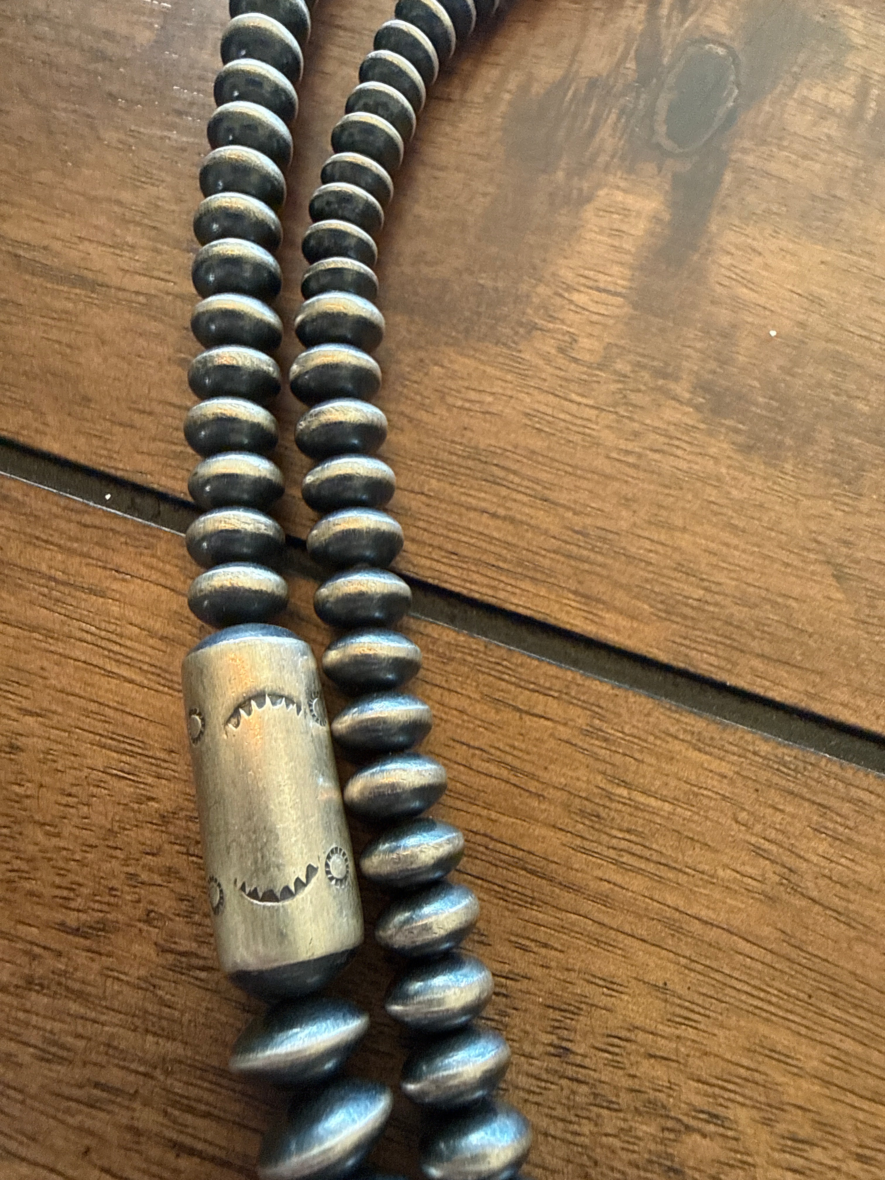 Sterling Silver Hand strung Beads w/ Stamped Disks