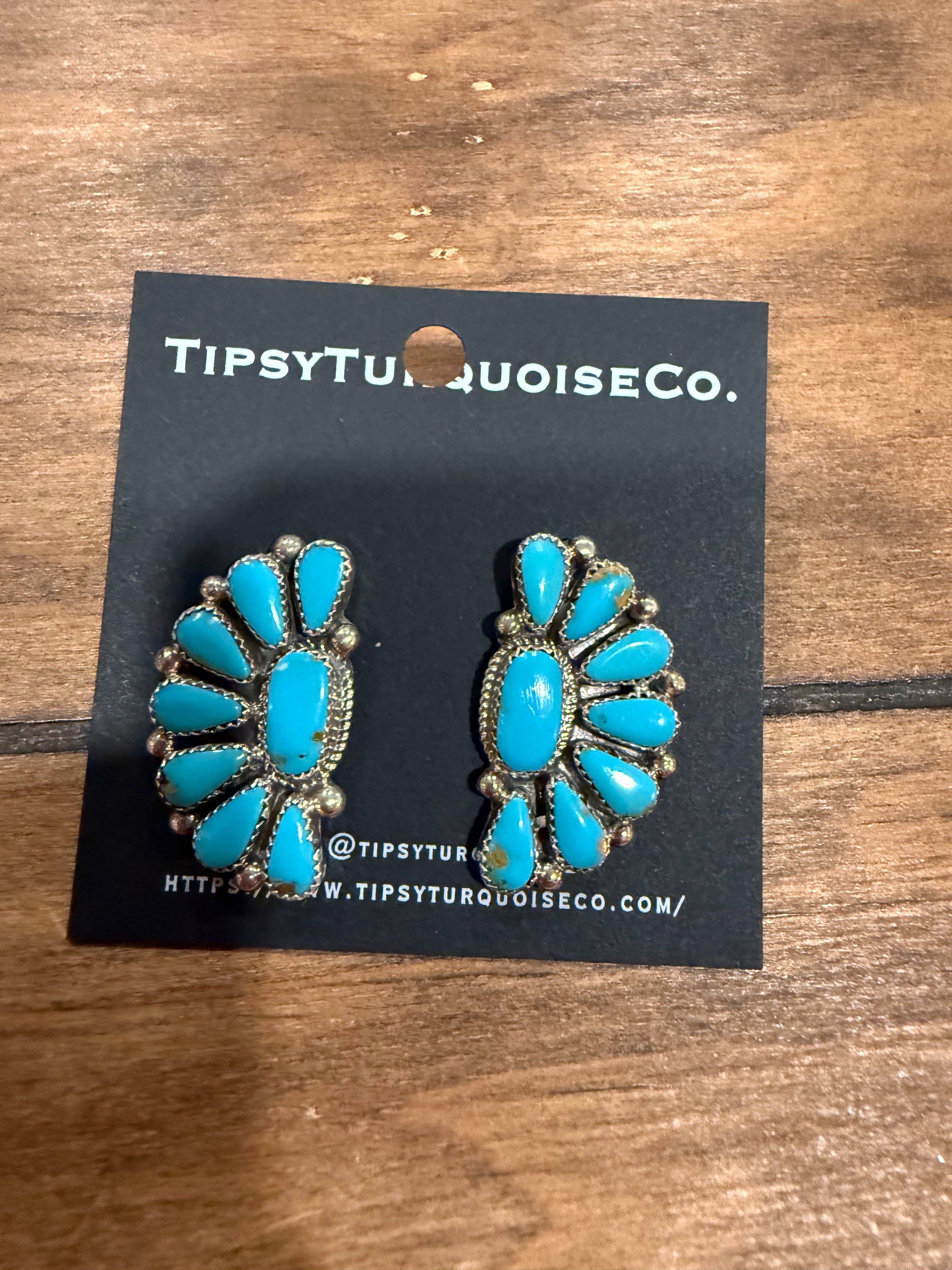 Kingman Turquoise Half Cluster Earrings
