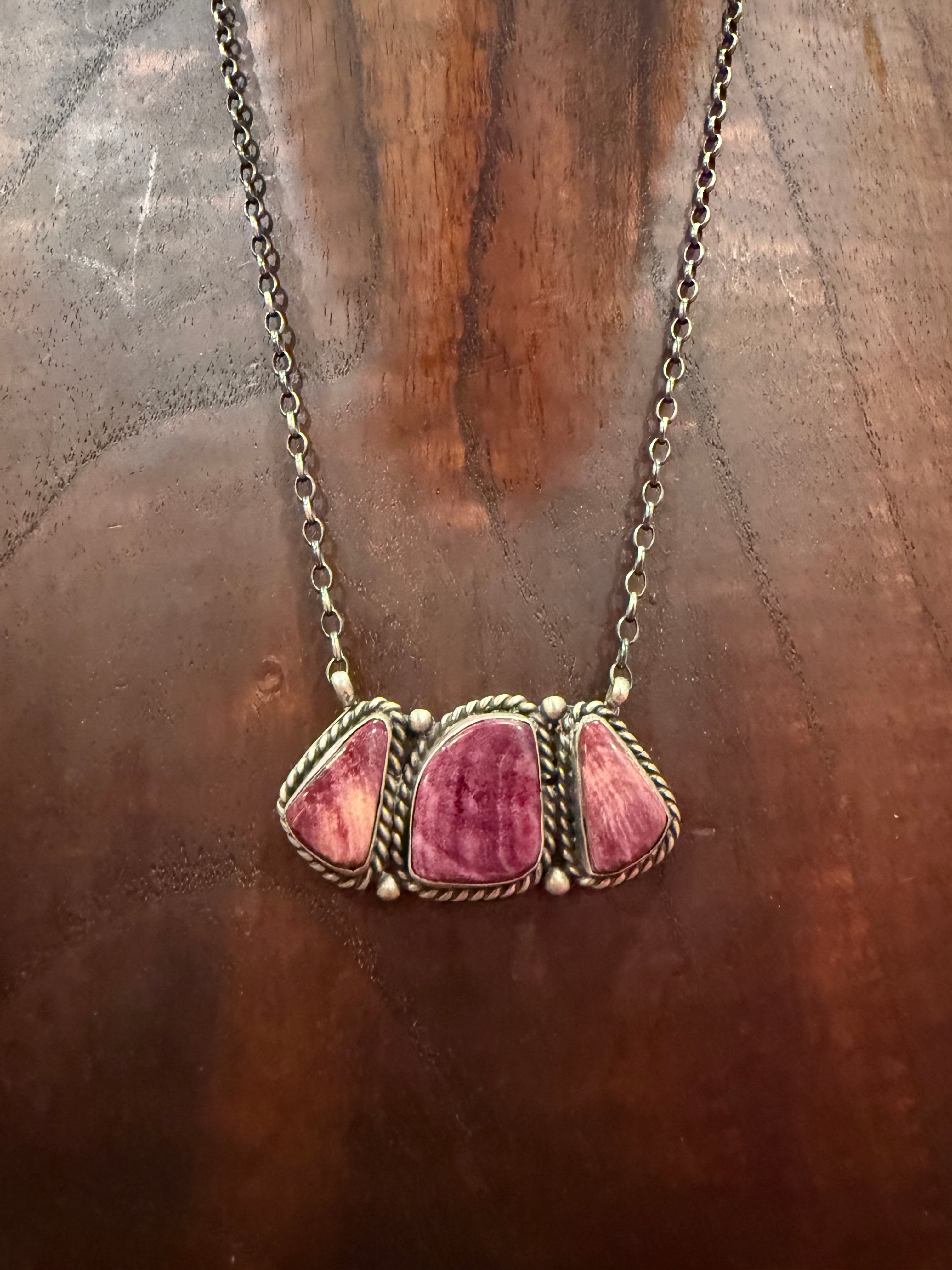 3 Stone Purple Spiny Necklace