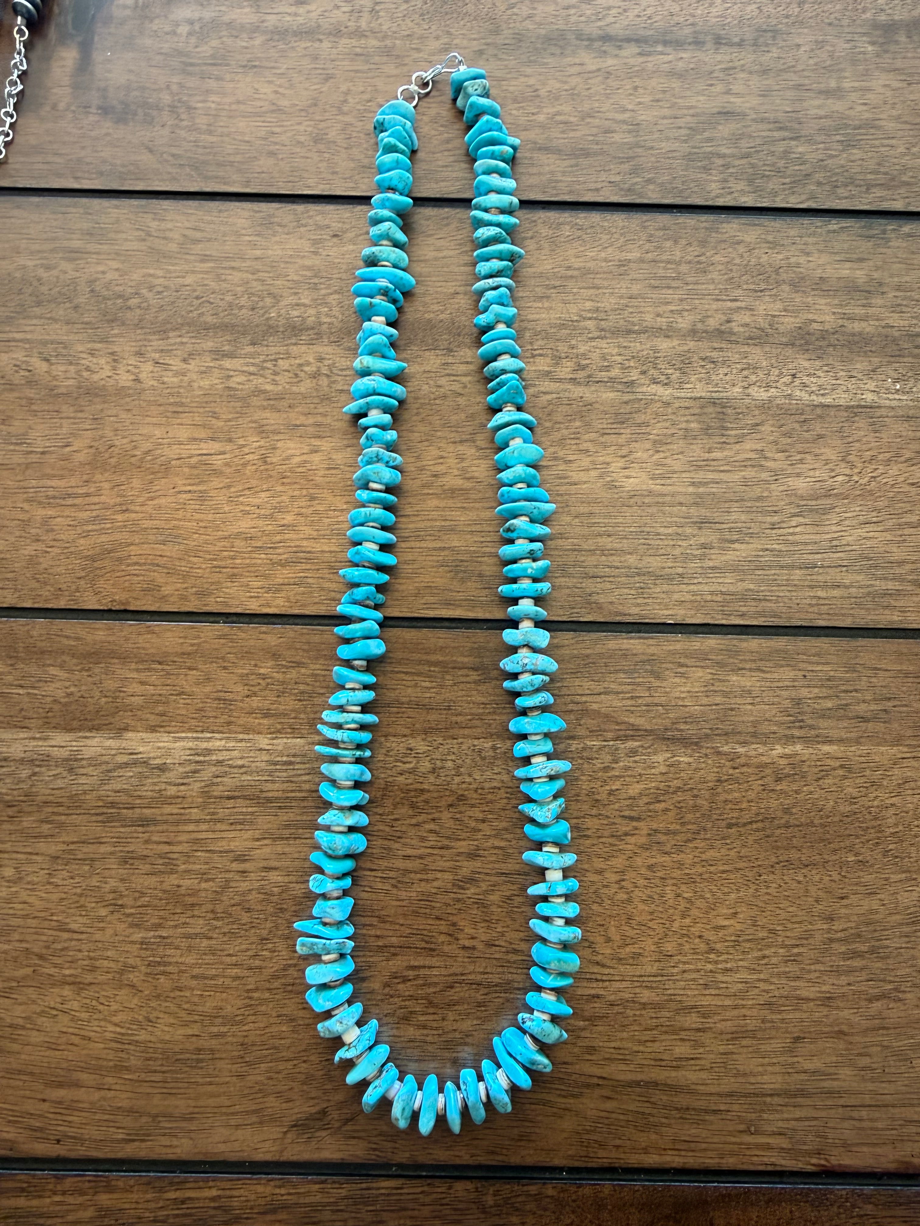 22" 13mm Turquoise Disc Necklace w/ Heishe