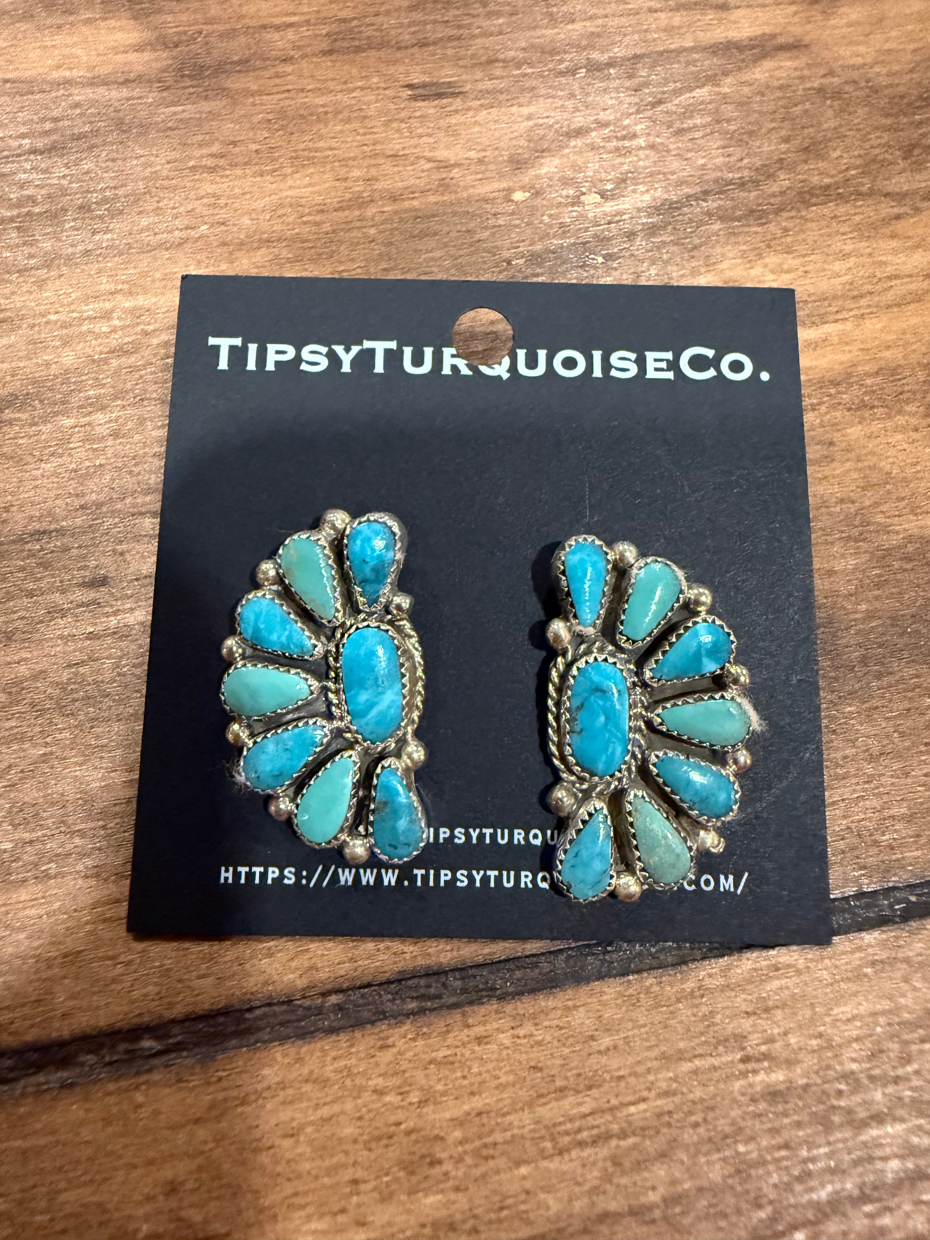 Kingman Turquoise Half Cluster Earrings
