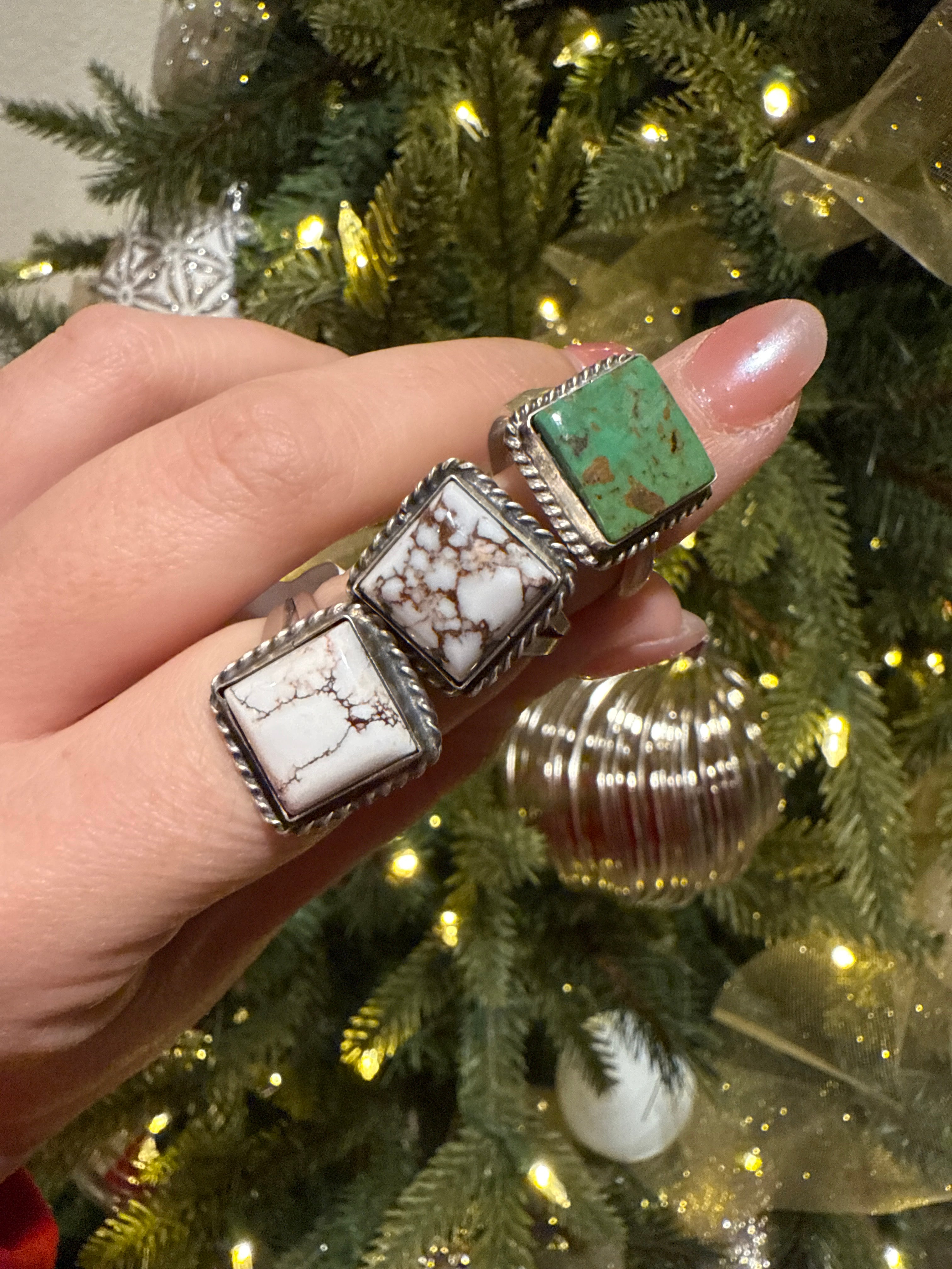 Square Stone Rings w/ Rope Design