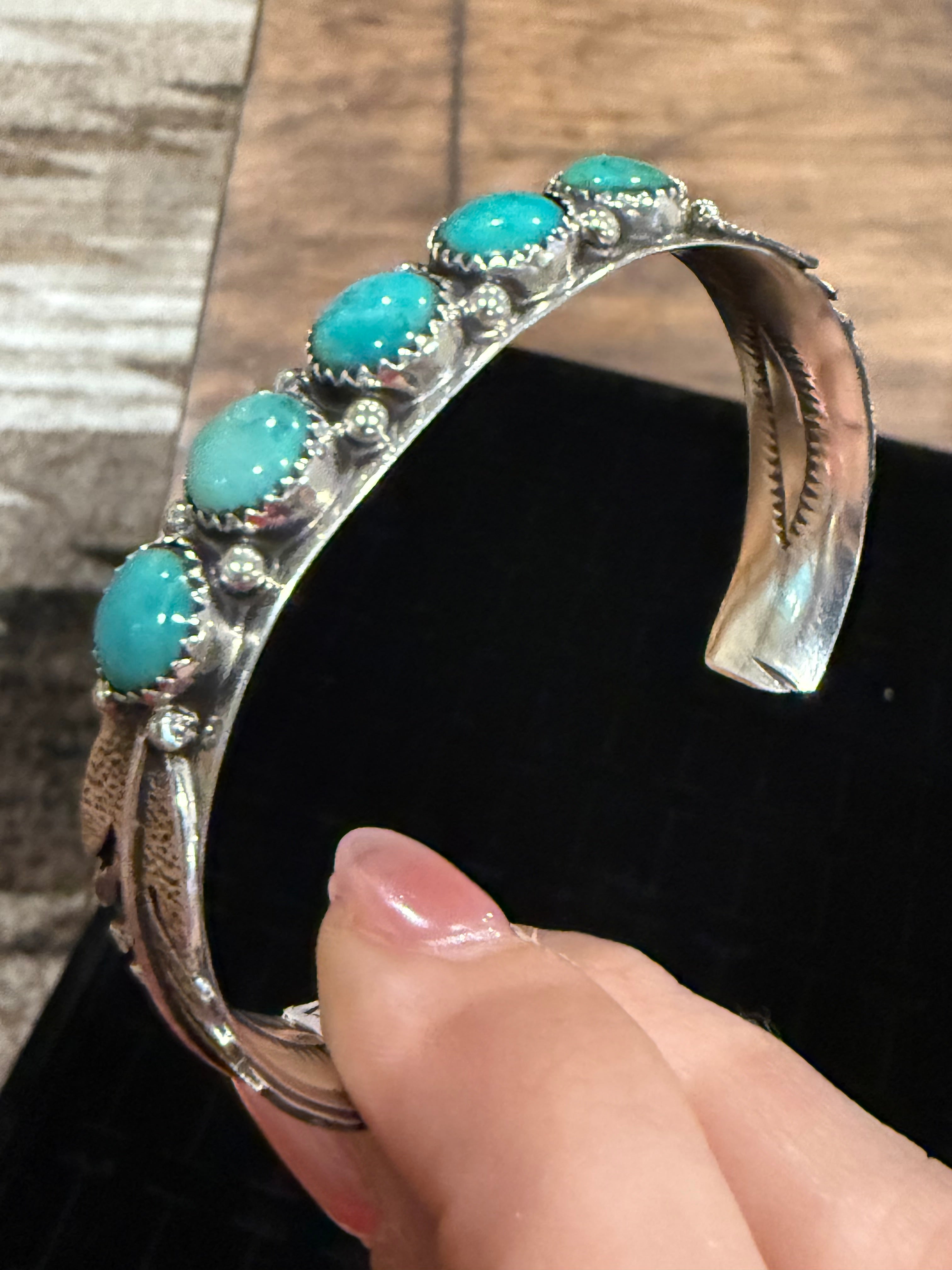 5 Stone Turquoise Feather Cuff