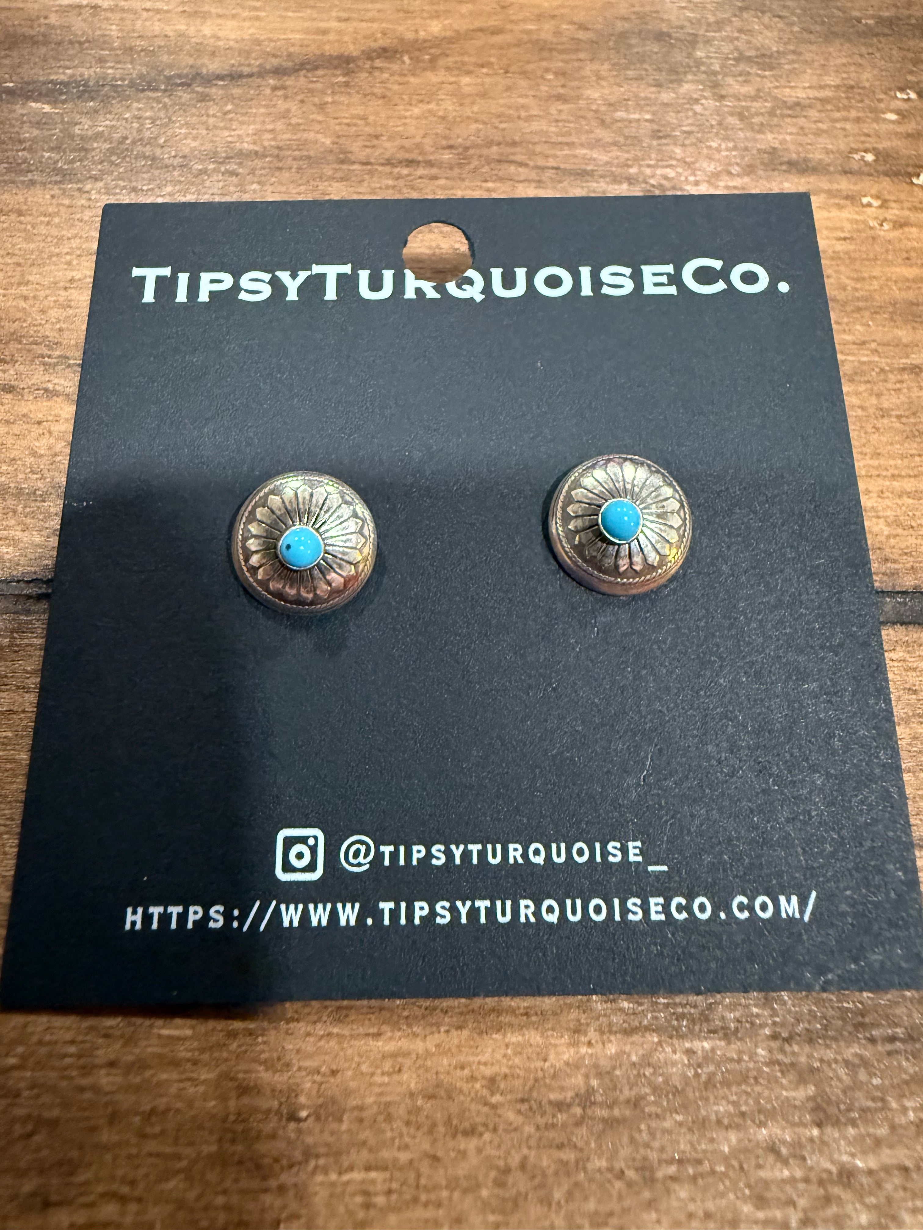 Small Sterling Silver Conches with Turquoise Stone