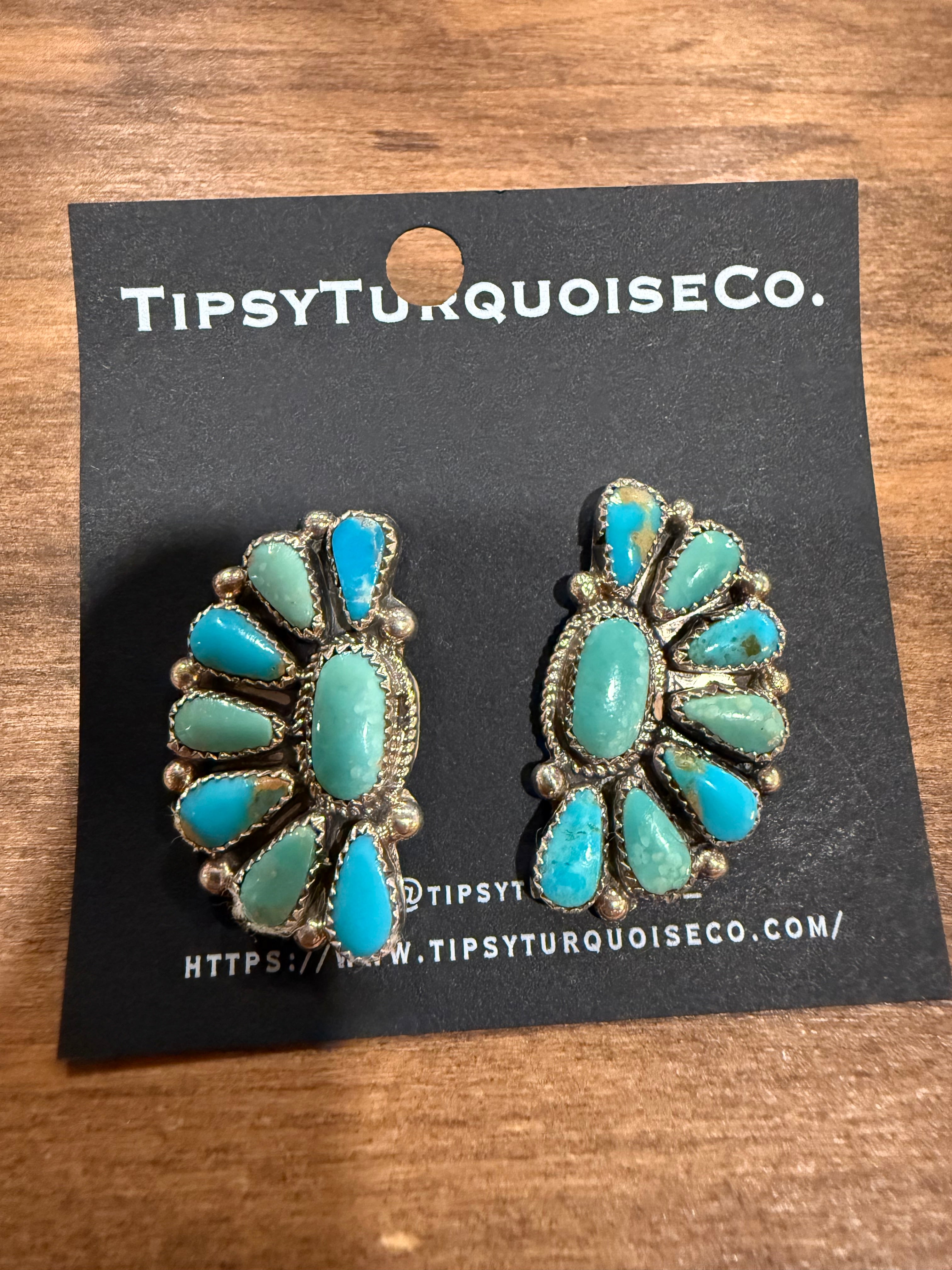 Kingman Turquoise Half Cluster Earrings