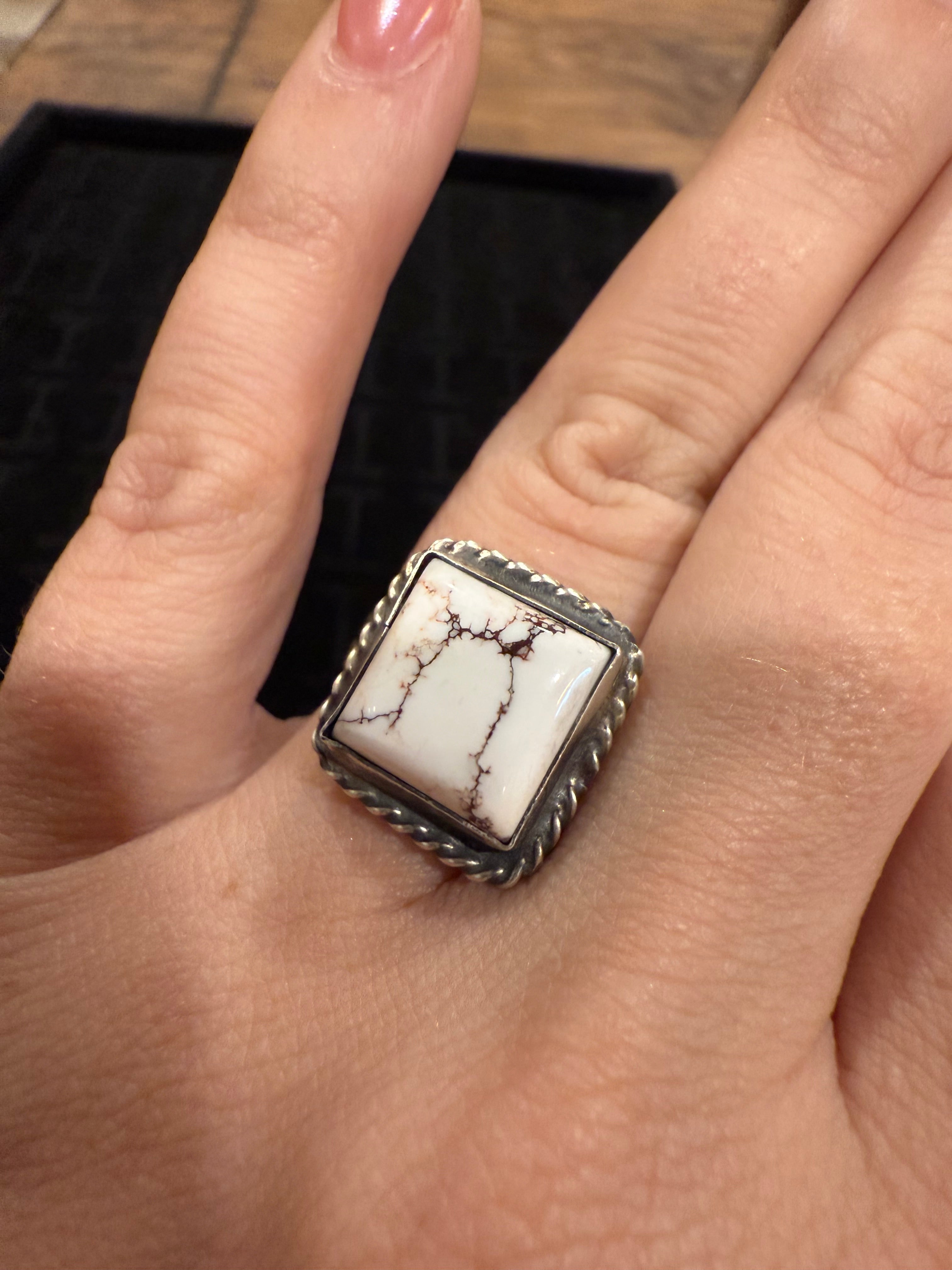 Square Stone Rings w/ Rope Design