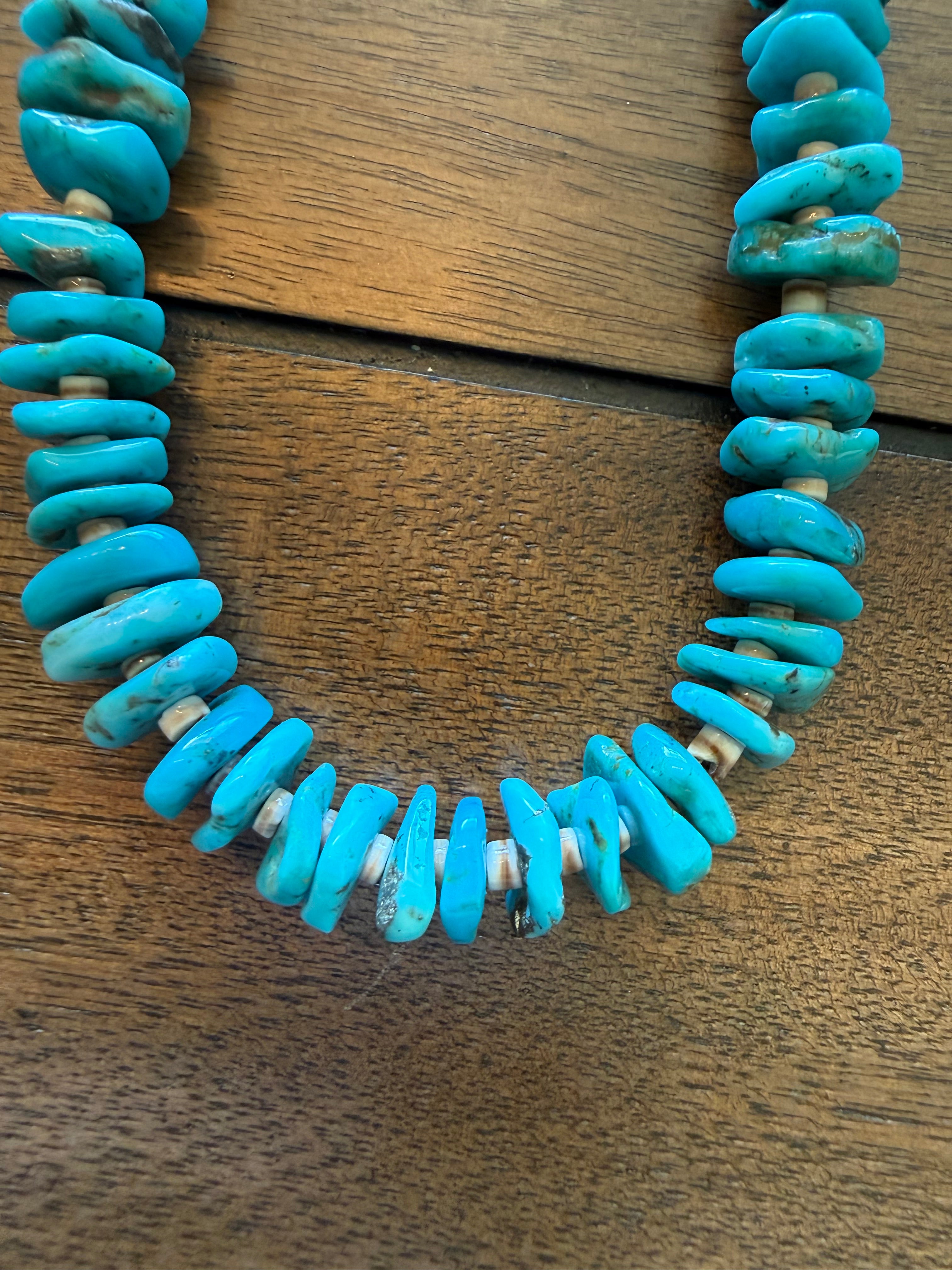 20 12mm Turquoise Disc Necklace w/ Heishe