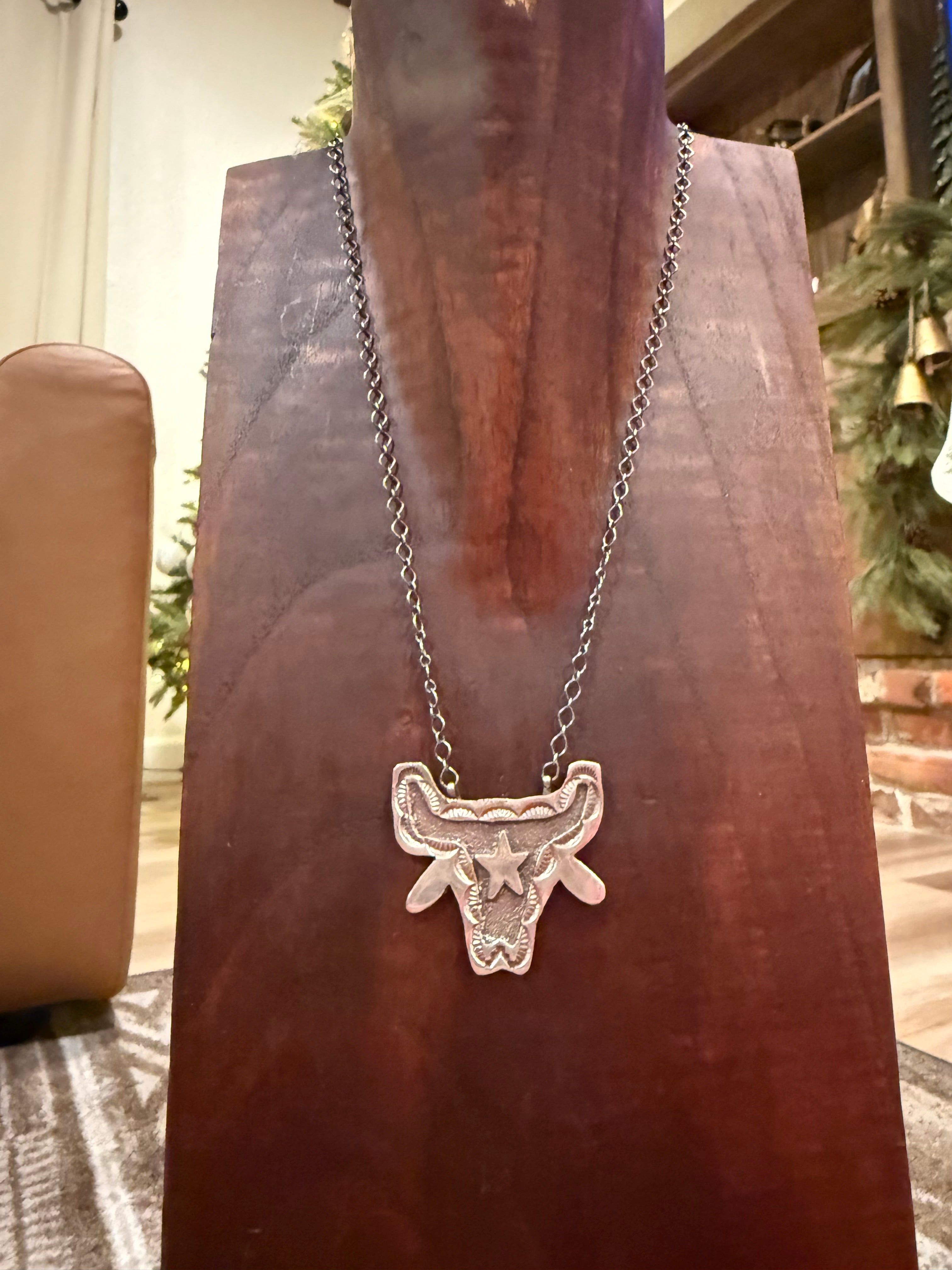 Sterling Silver Bull Head Necklace
