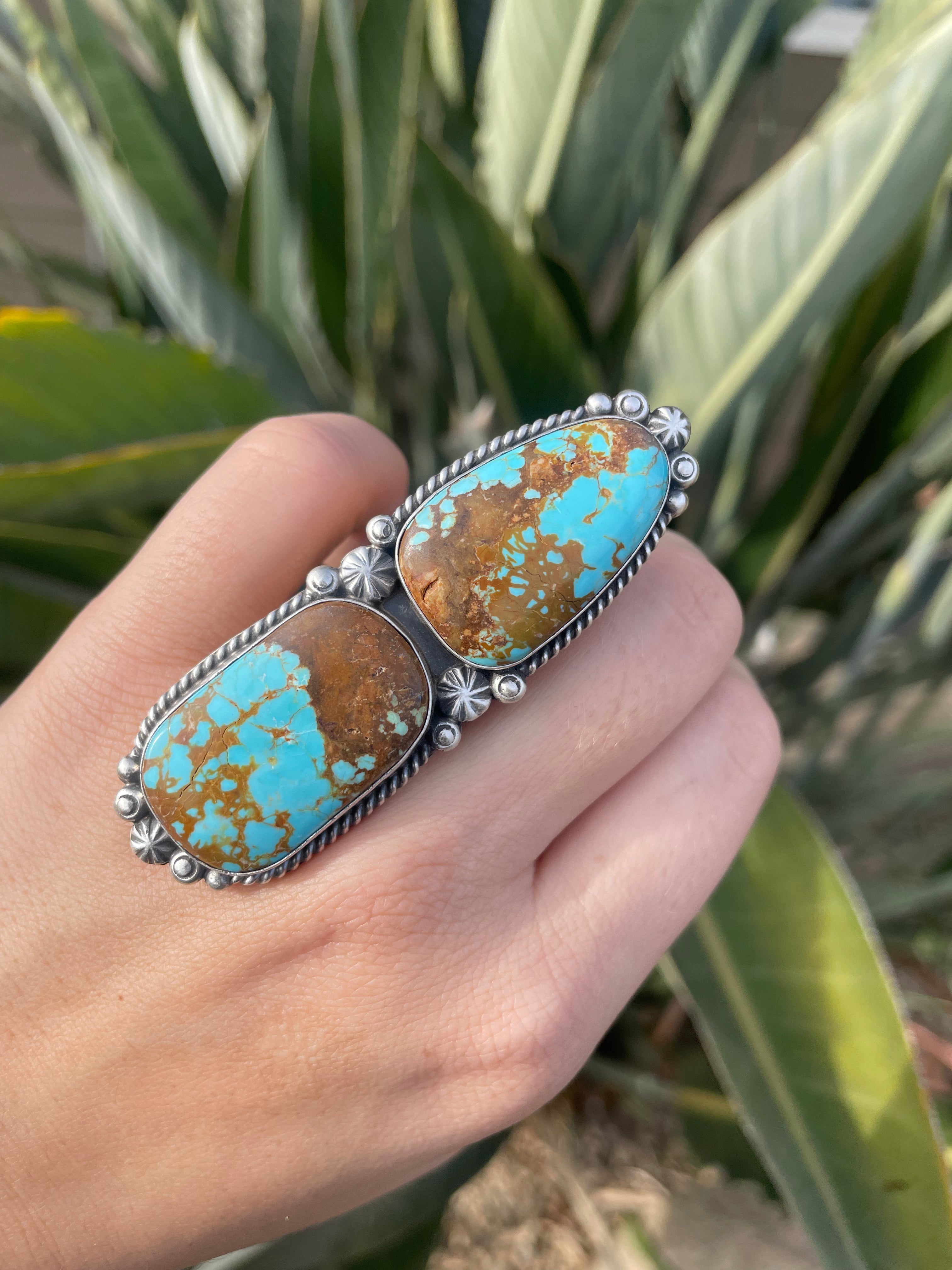 Large 2 Stone #8 Turquoise Ring