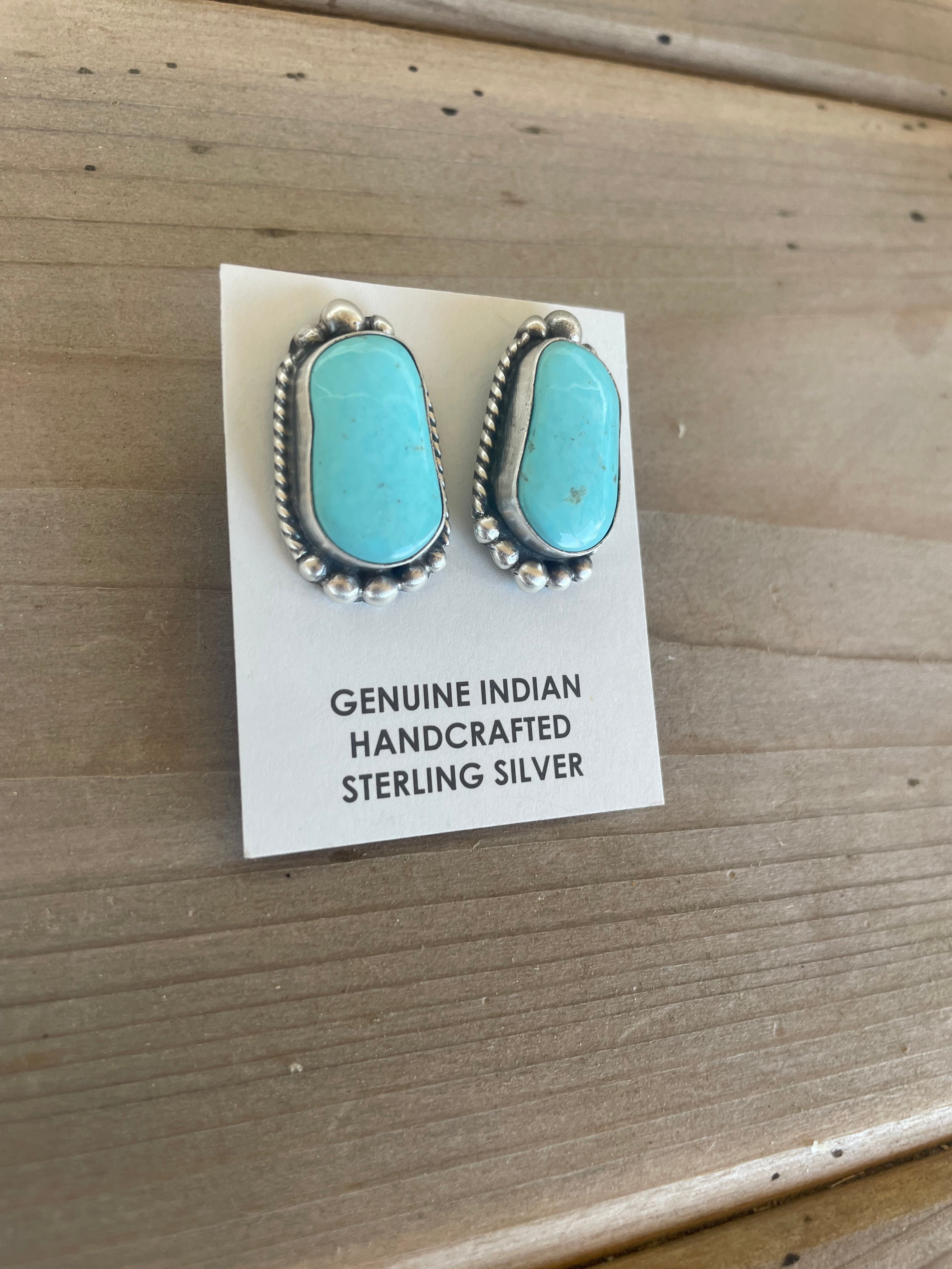 Light Kingman Turquoise Studs with Silver Embellishments