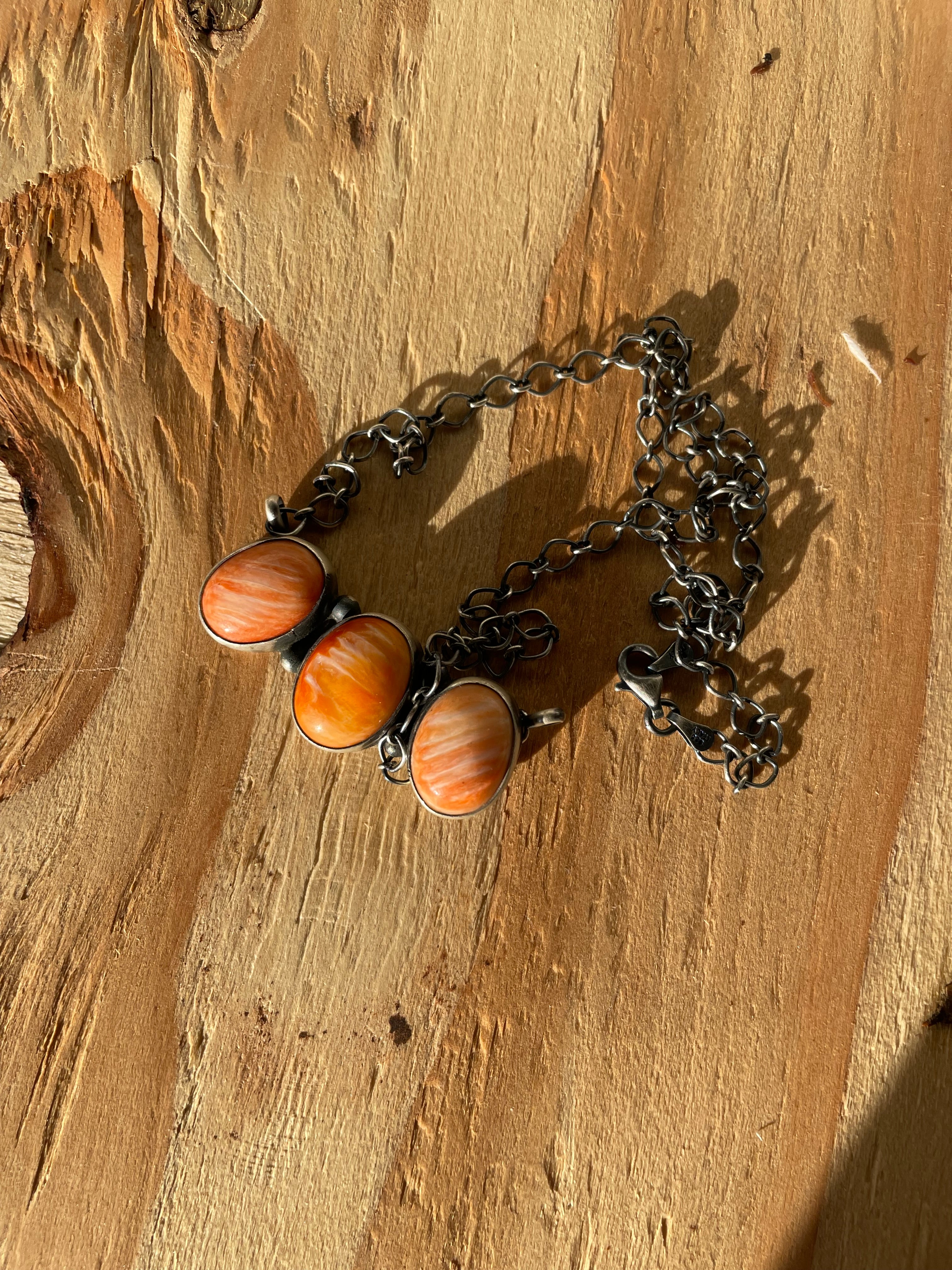 3 Stone Orange & Purple Necklace