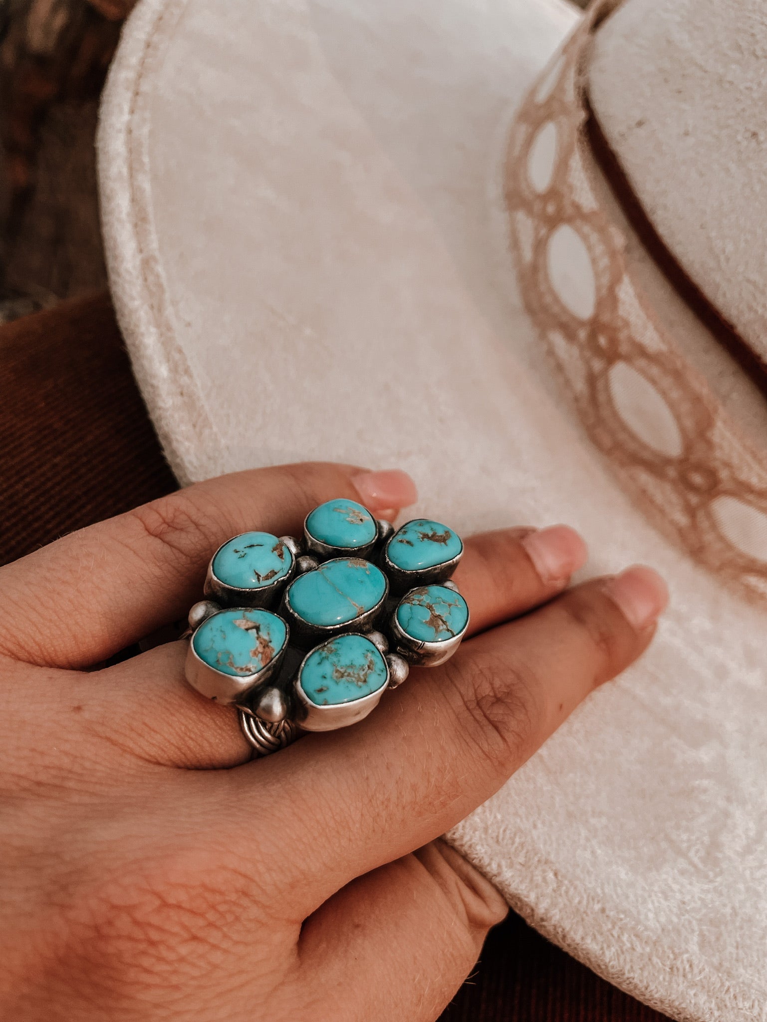 7 Stone Turquoise Cluster Ring