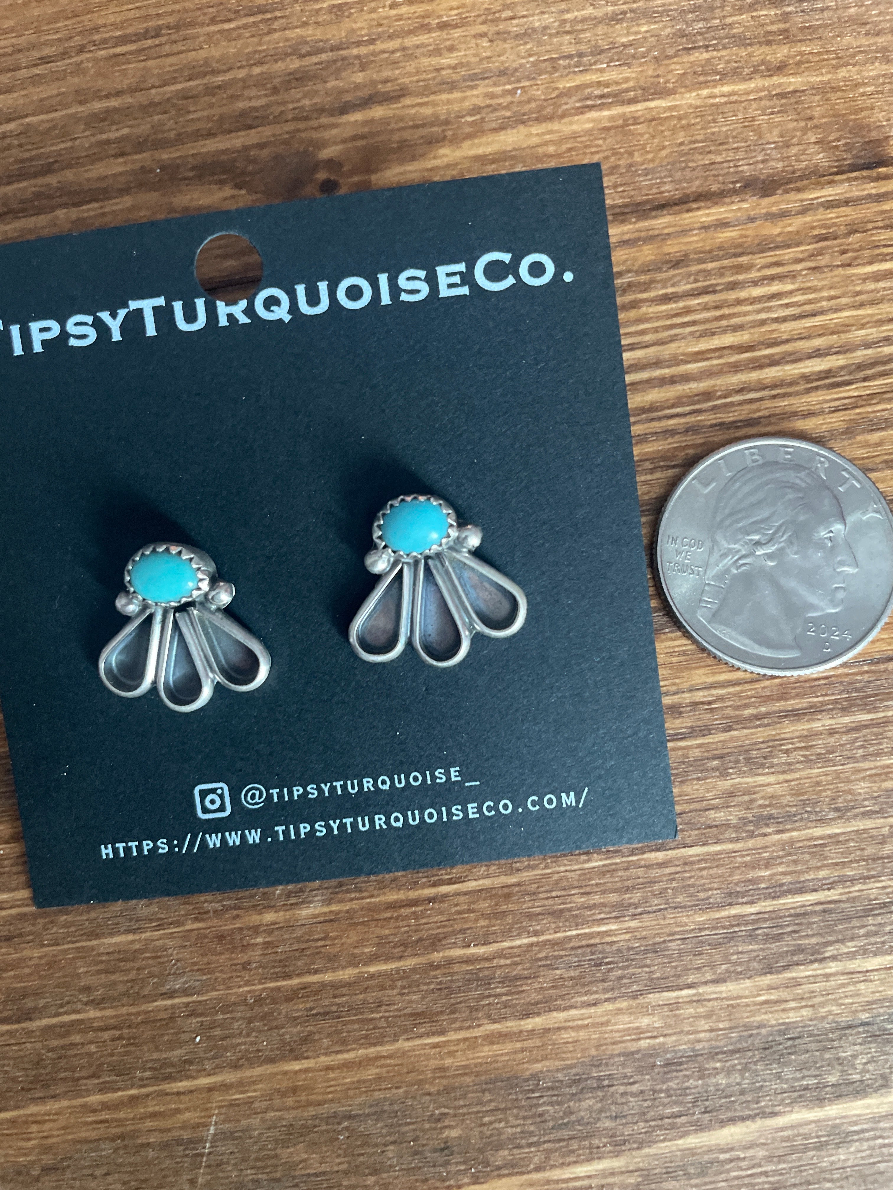 Small Turquoise Studs with Silver Half Moon