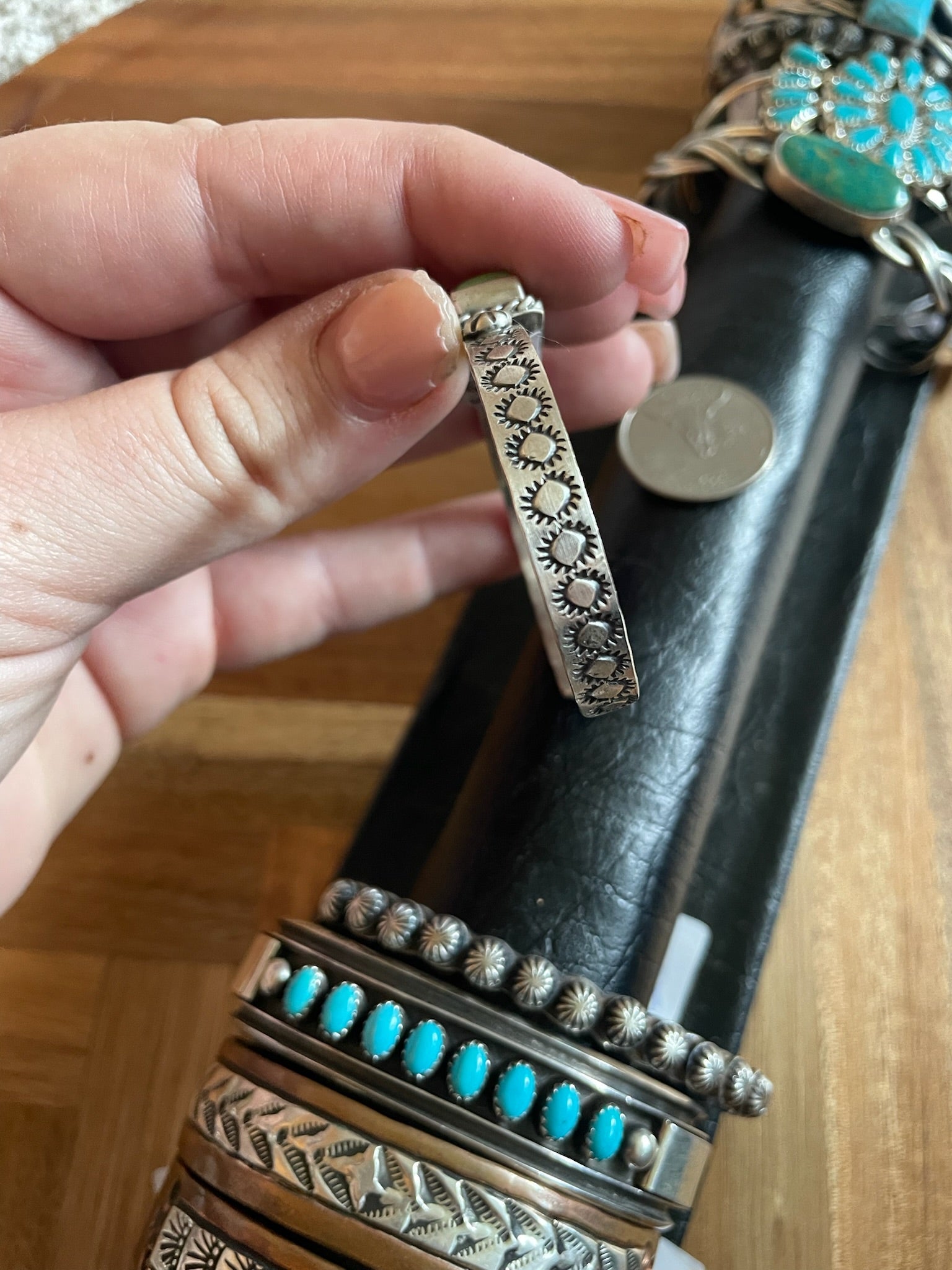 Green Turquoise Rectangle Stamped Cuff