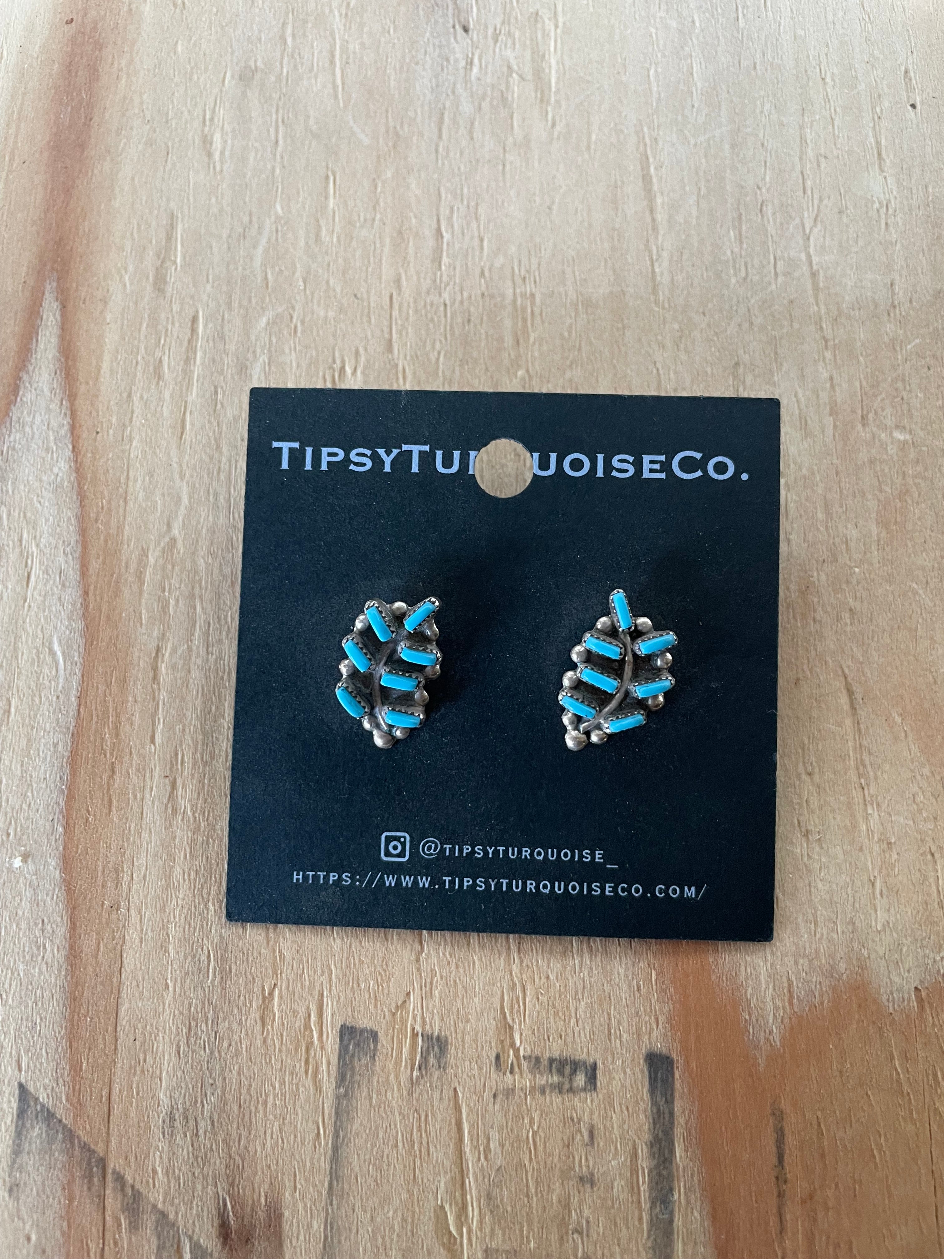 Turquoise Zuni Leaf Earrings