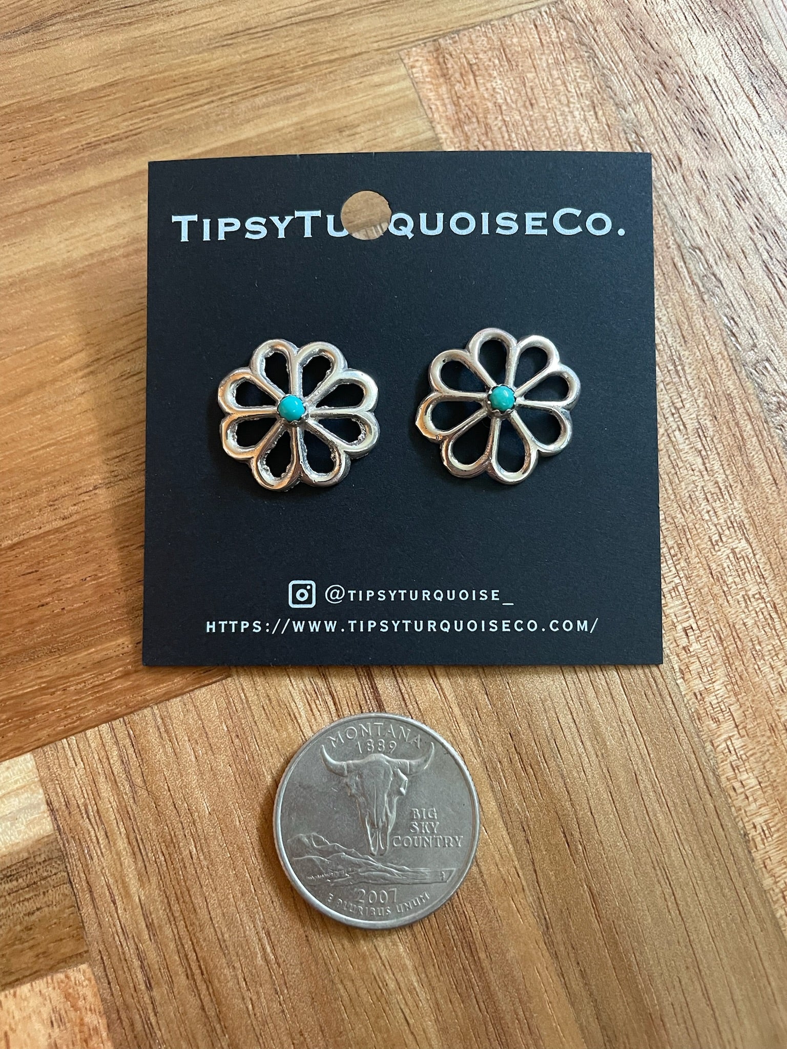 Sterling Silver Flowers w/ Turquoise Earrings