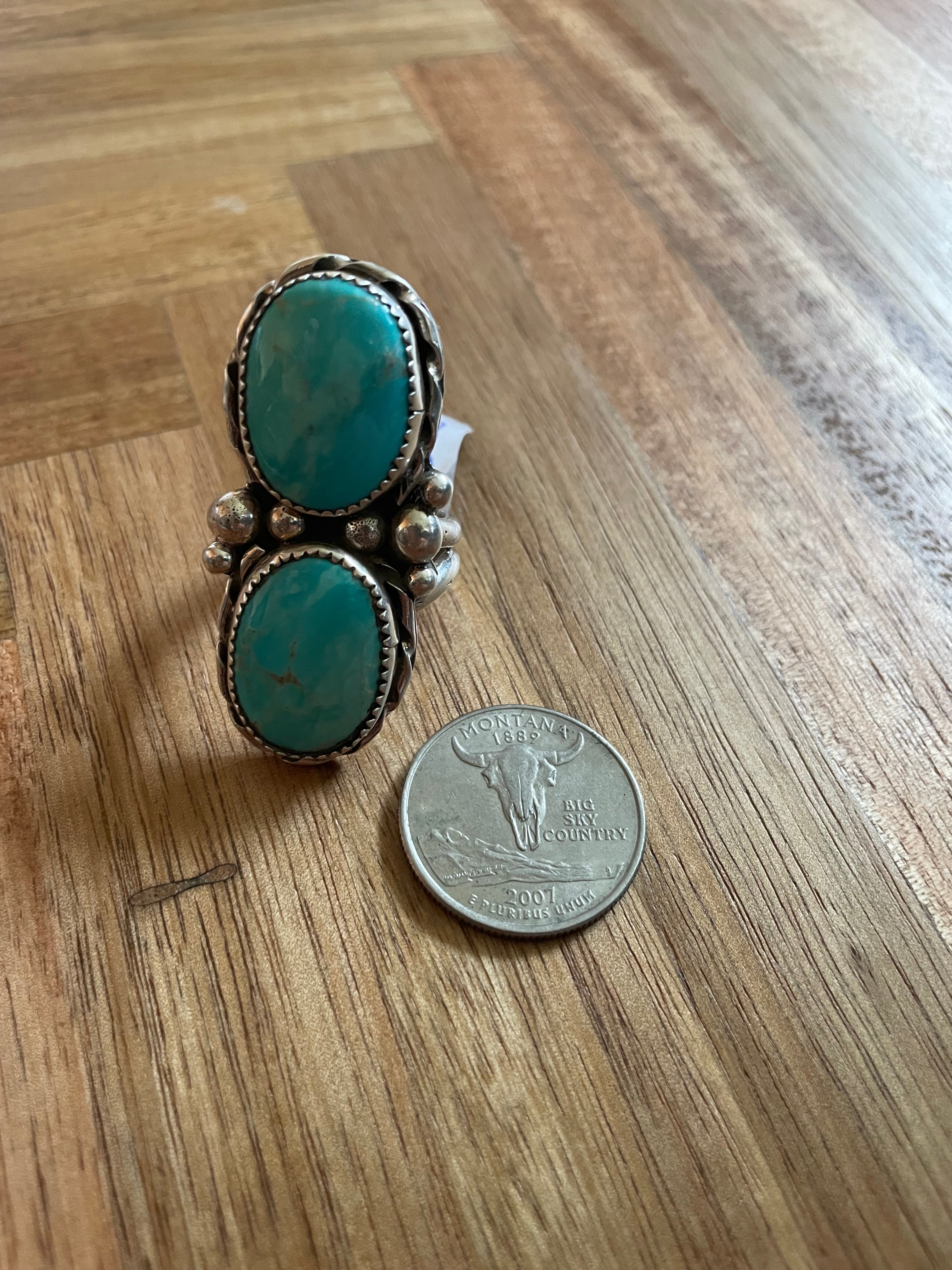 2 Stone Turquoise Oval Ring