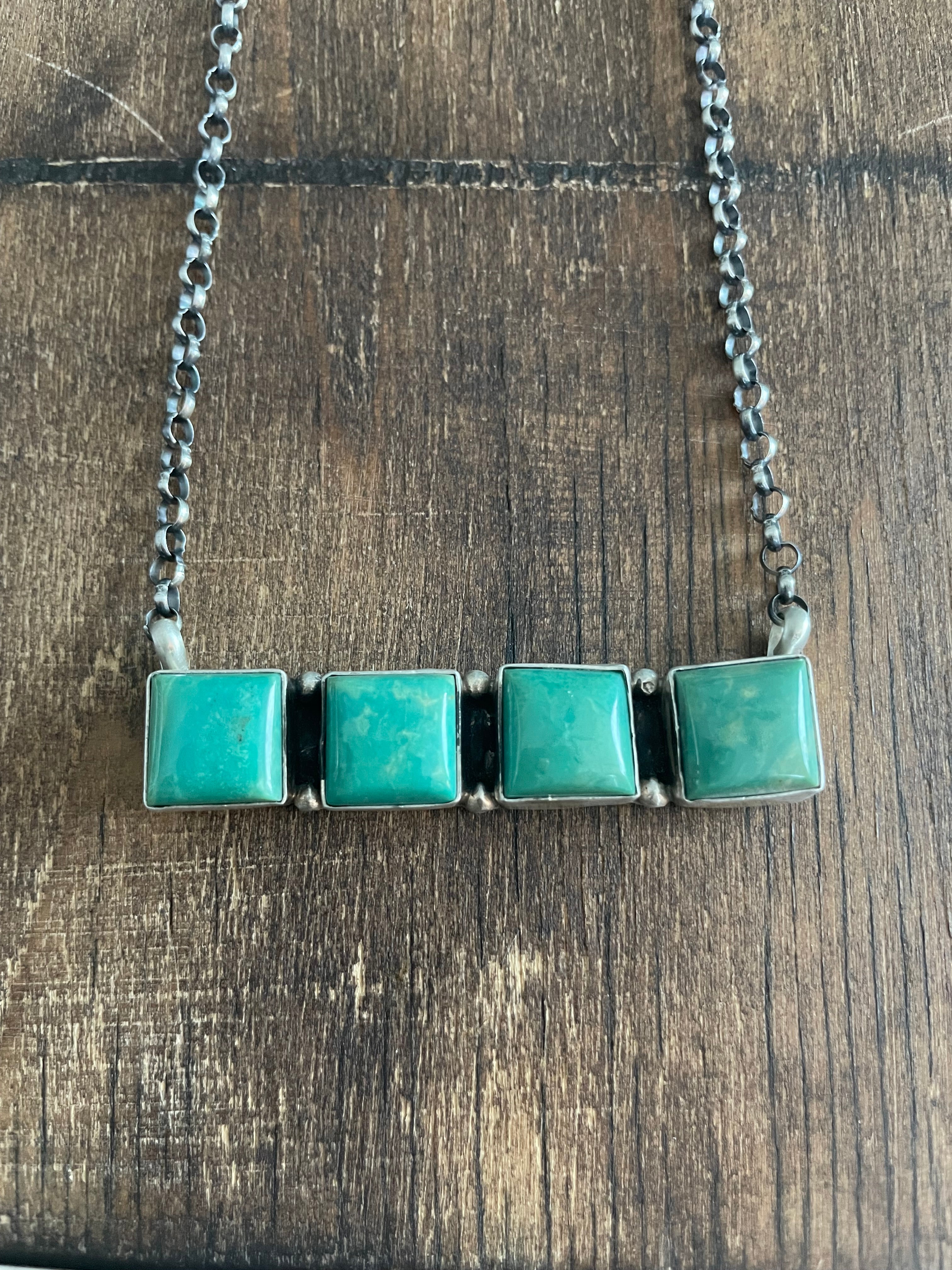 Kingman Turquoise 4 Square Necklace