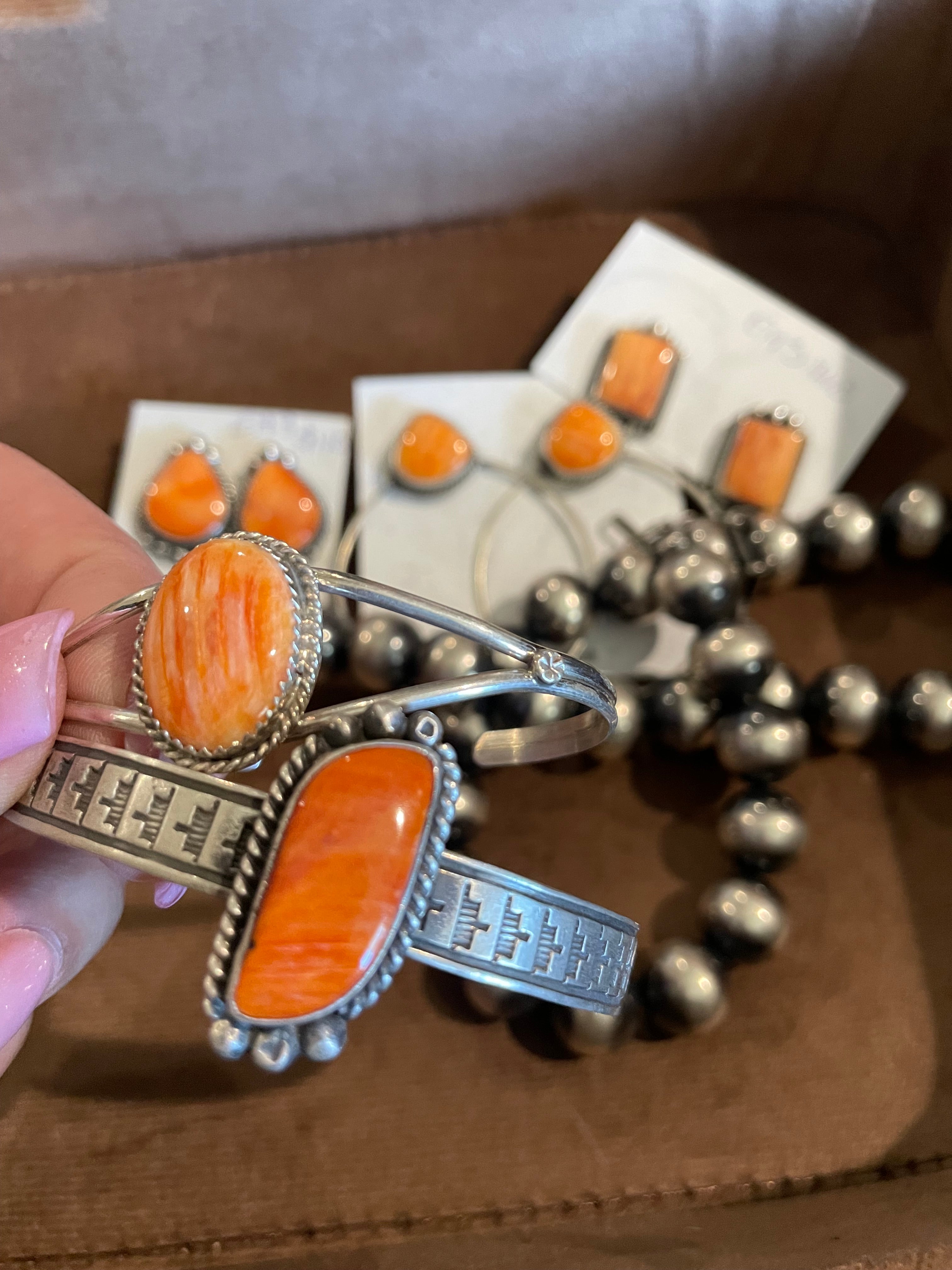 Orange Spiny Stamped Cuff