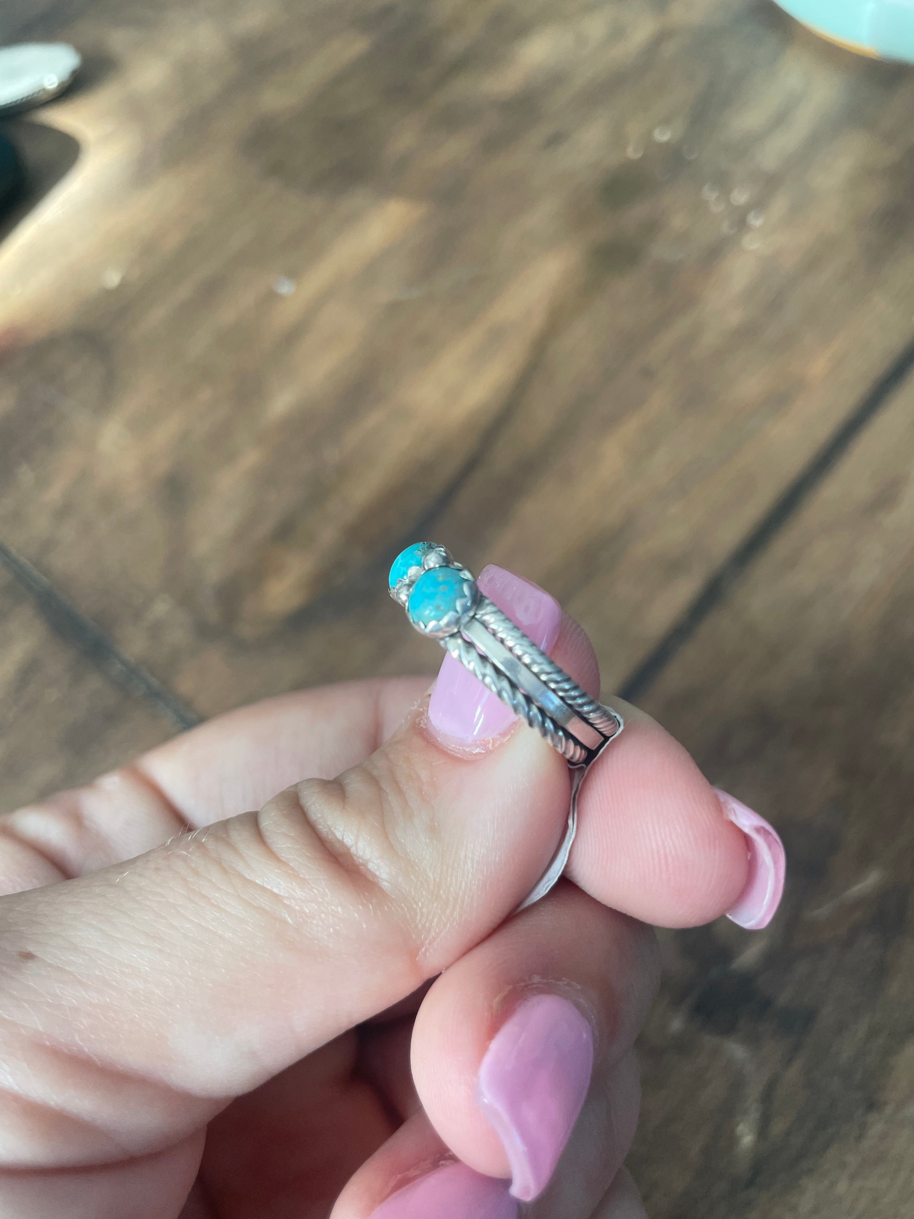 3 Stone Turquoise Ring w/ Rope Design