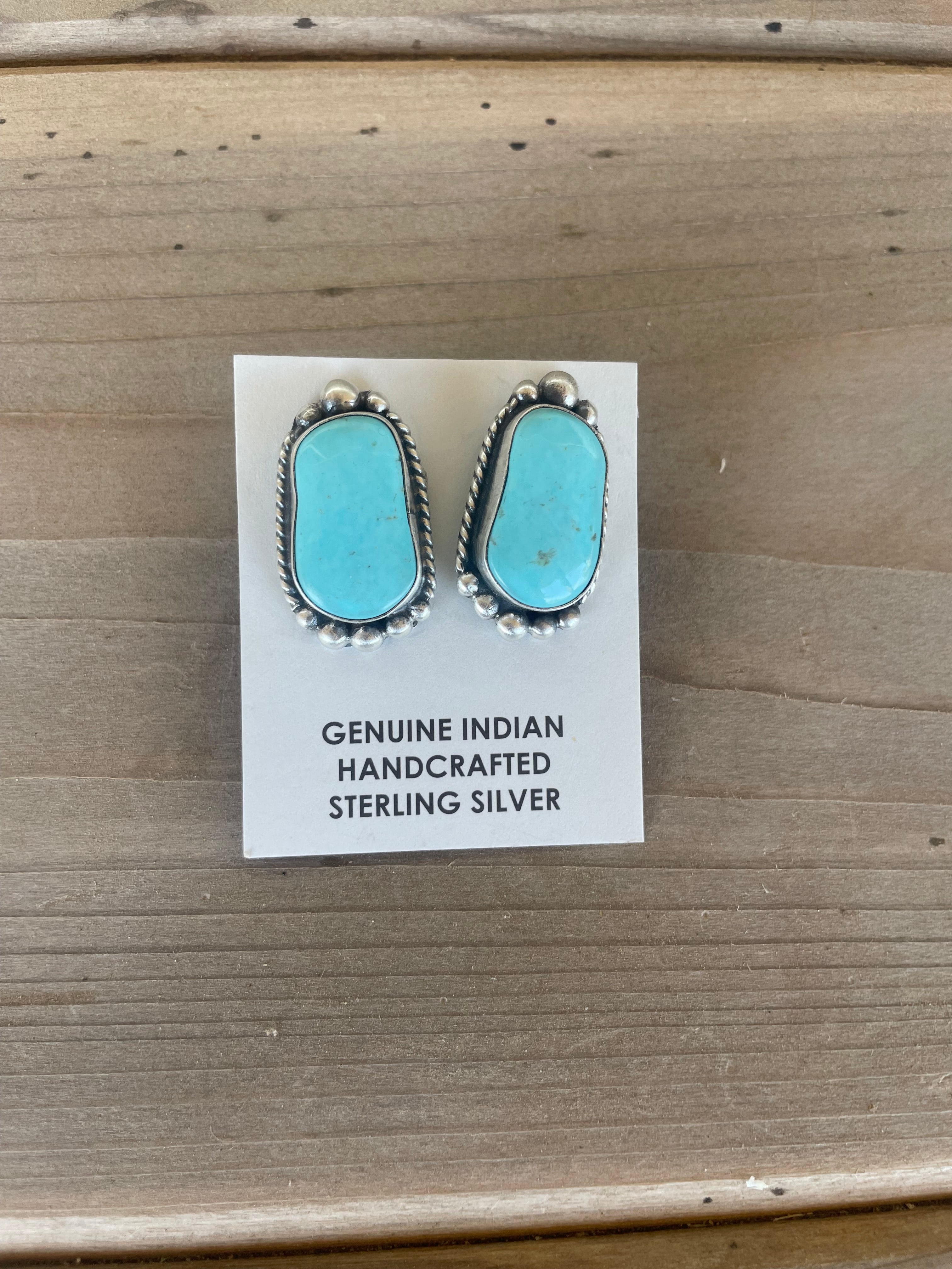 Light Kingman Turquoise Studs with Silver Embellishments