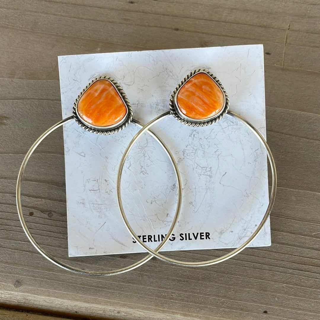 Orange Spiny Studs with Silver Hoops