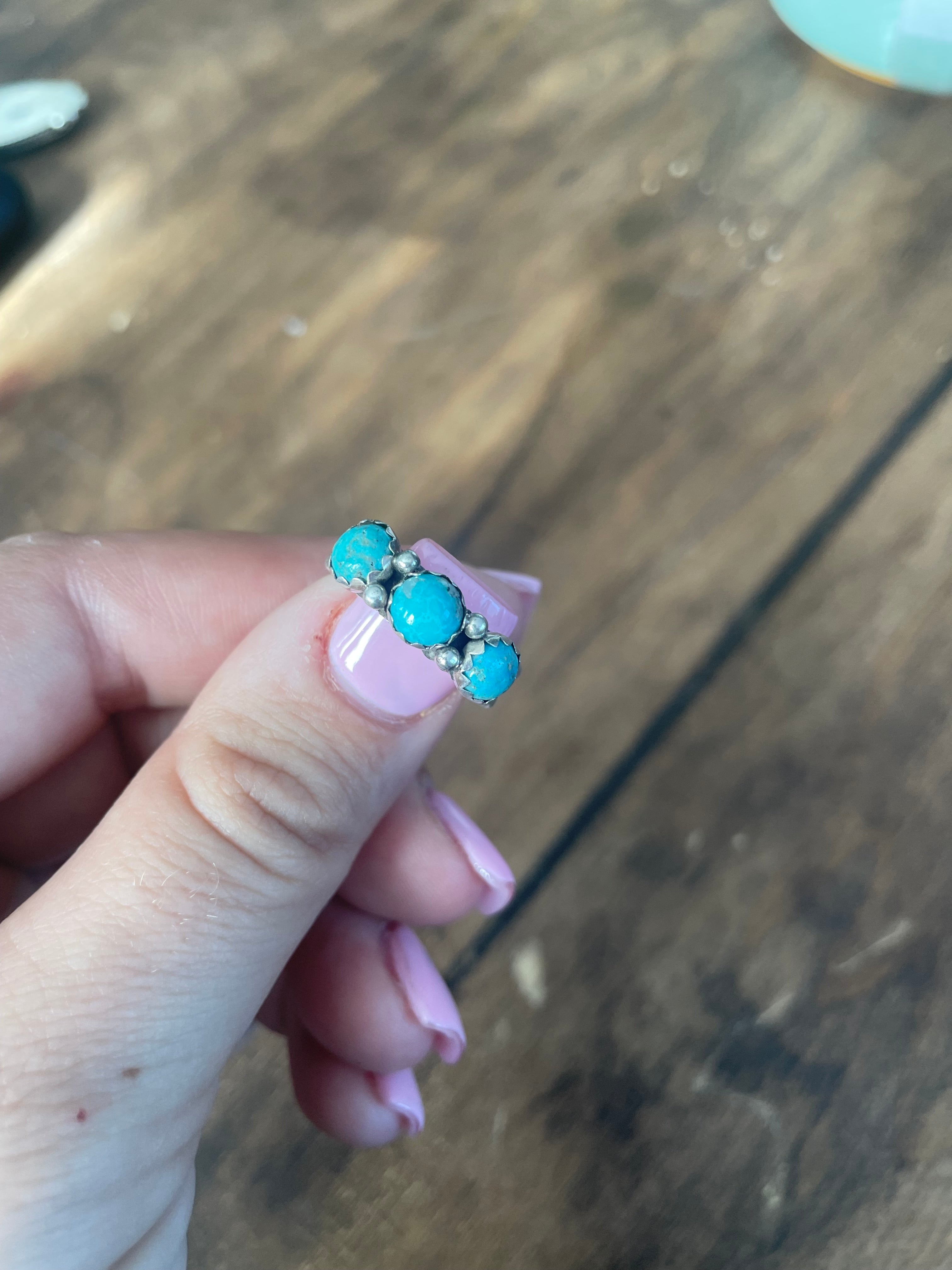 3 Stone Turquoise Ring w/ Rope Design