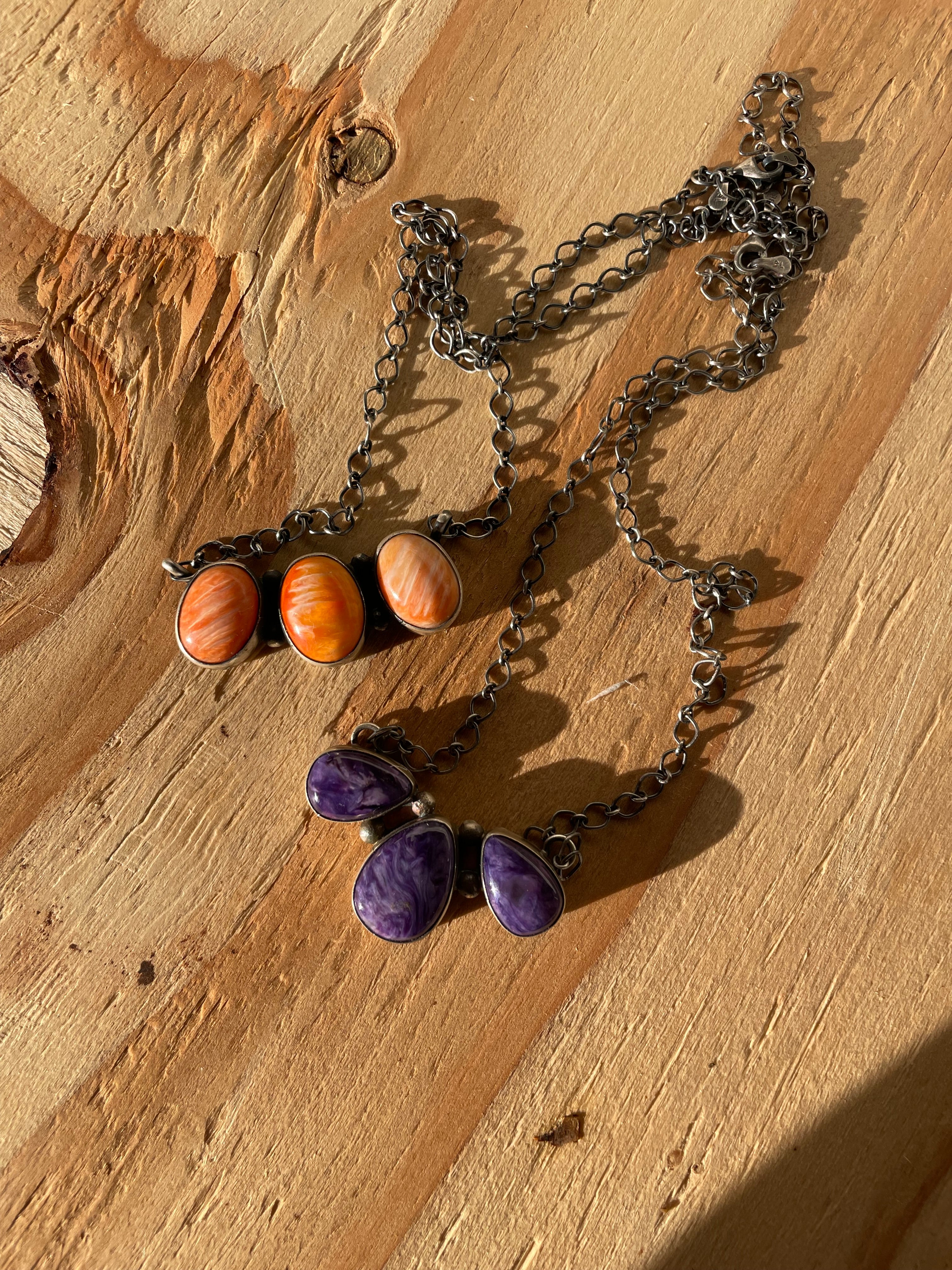 3 Stone Orange & Purple Necklace