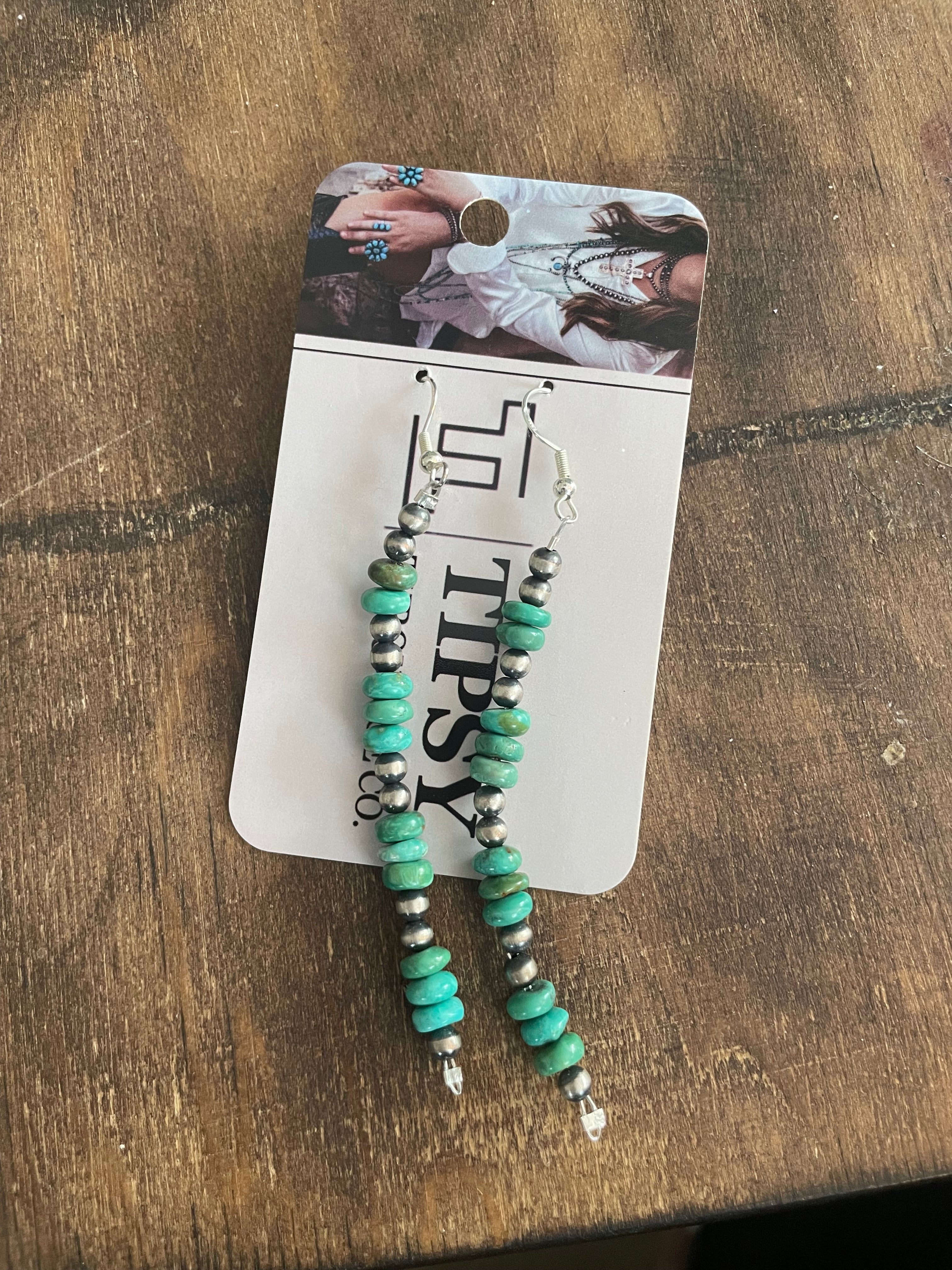 Turquoise & 4mm Navajo Drop Earrings