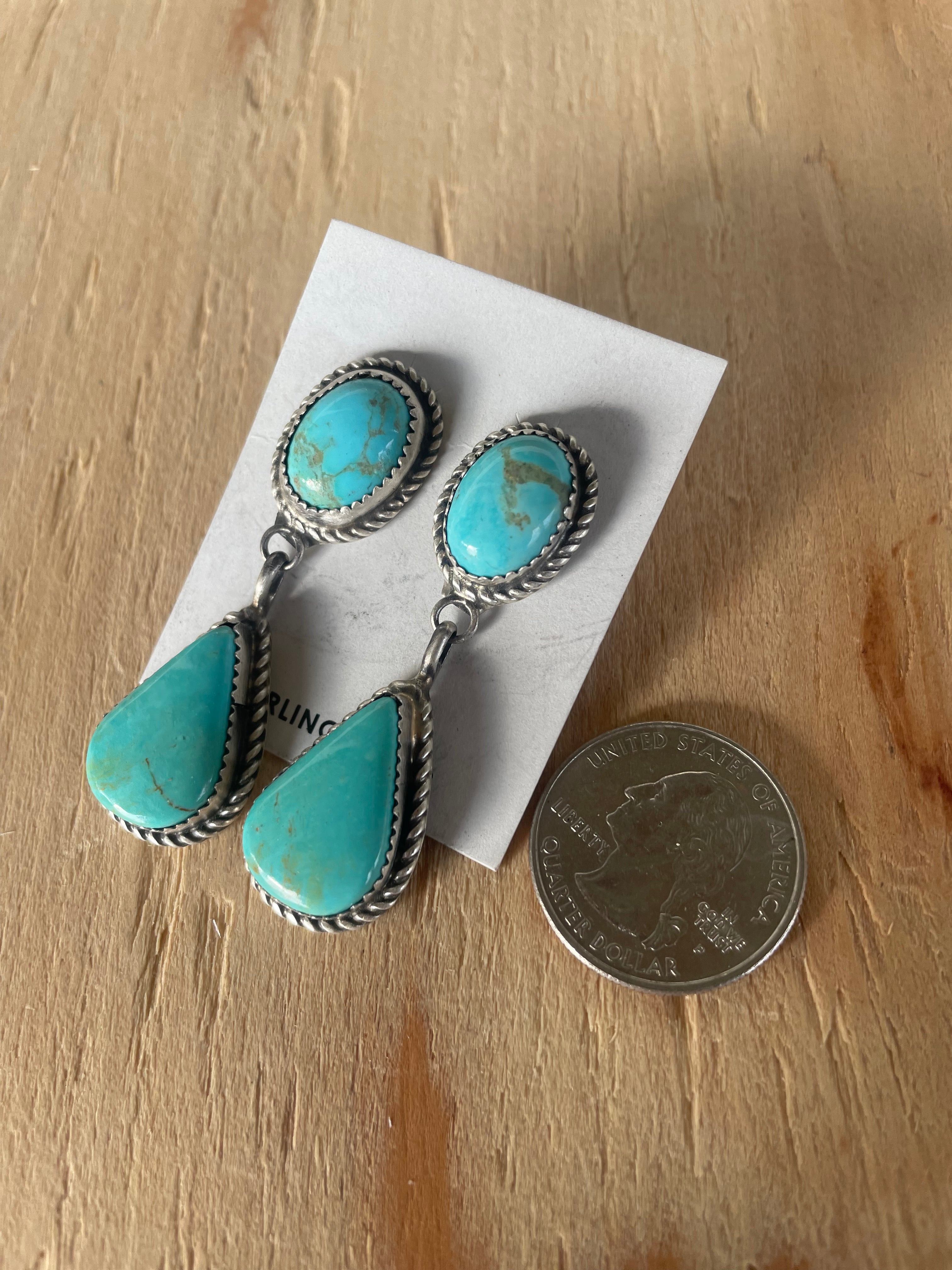 Turquoise Stud w/ Teardrop Dangle Earrings