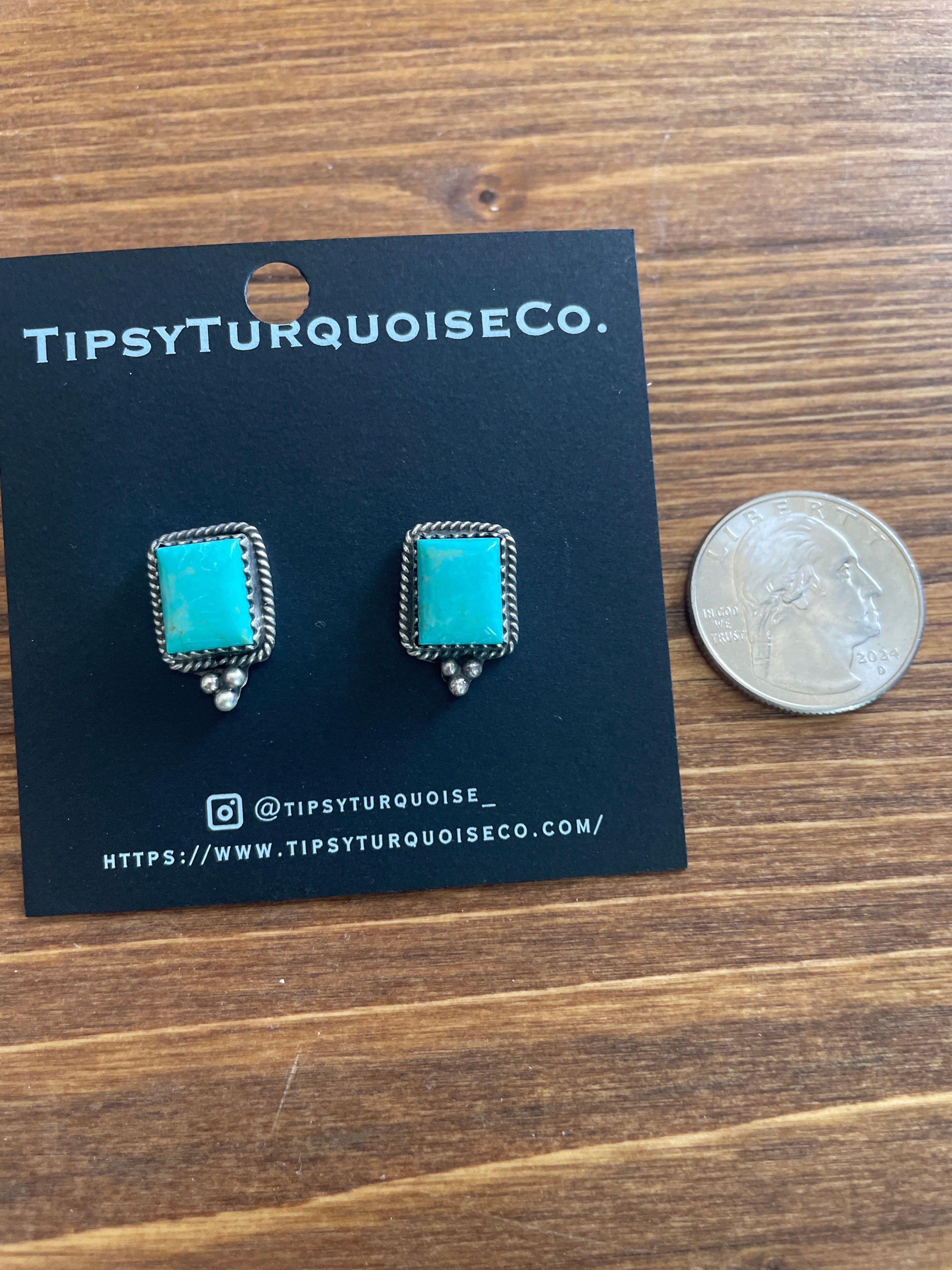 Small Turquoise Squares with Silver Embellishments