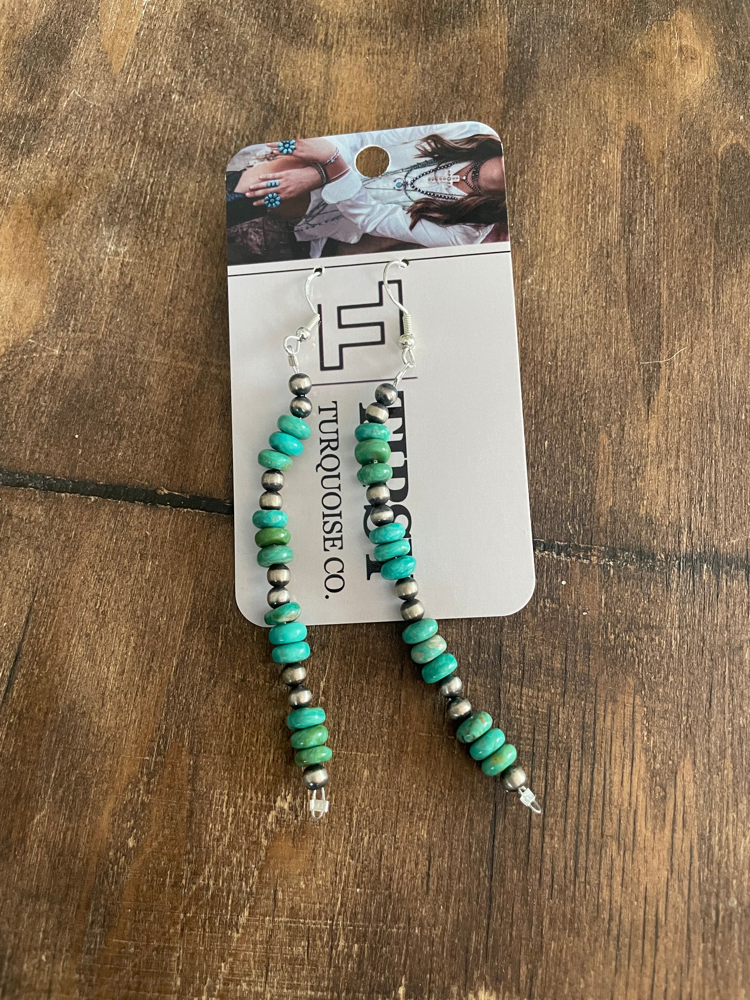 Turquoise & 4mm Navajo Drop Earrings