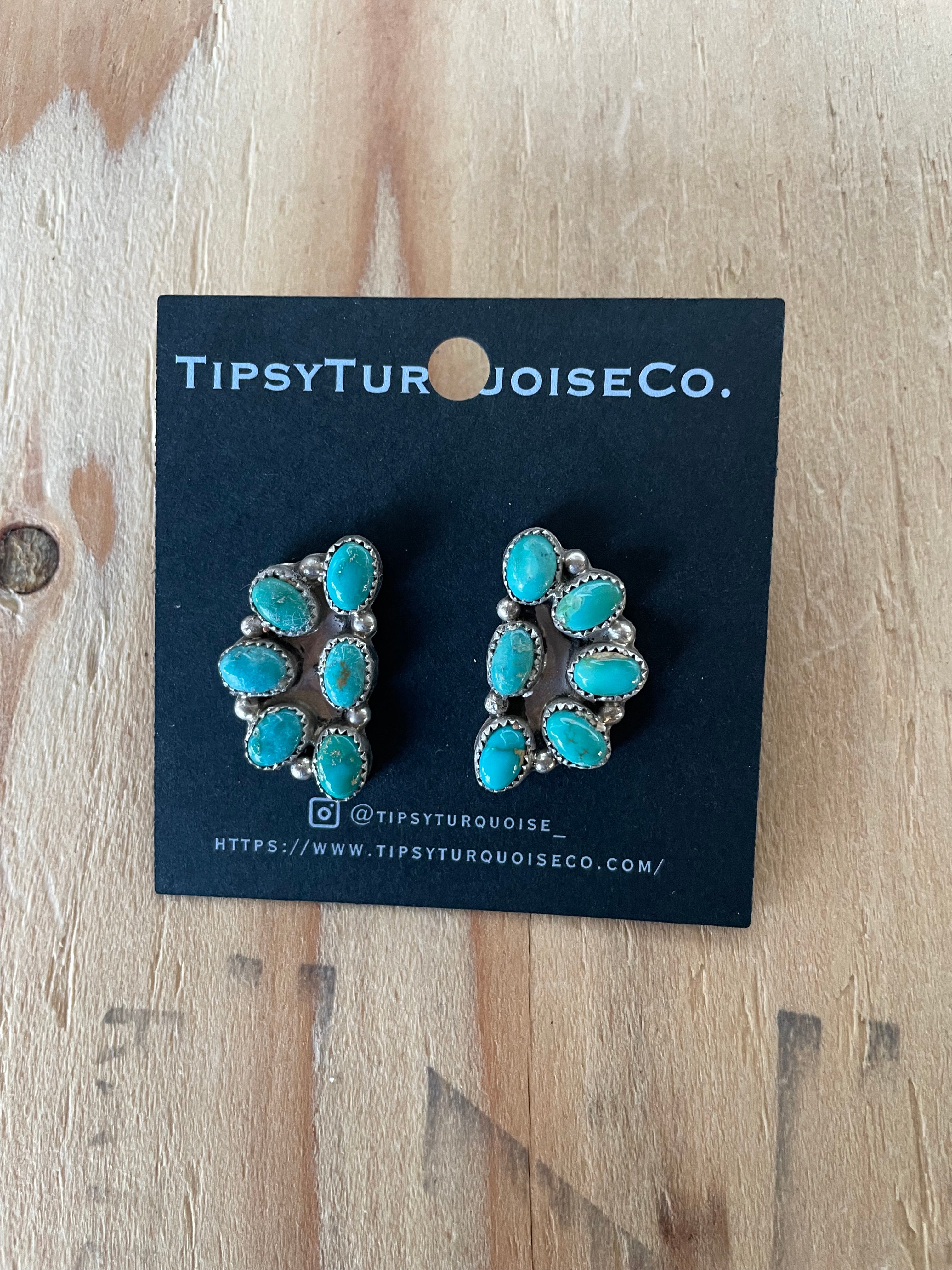 6 Stone Turquoise Half Earrings