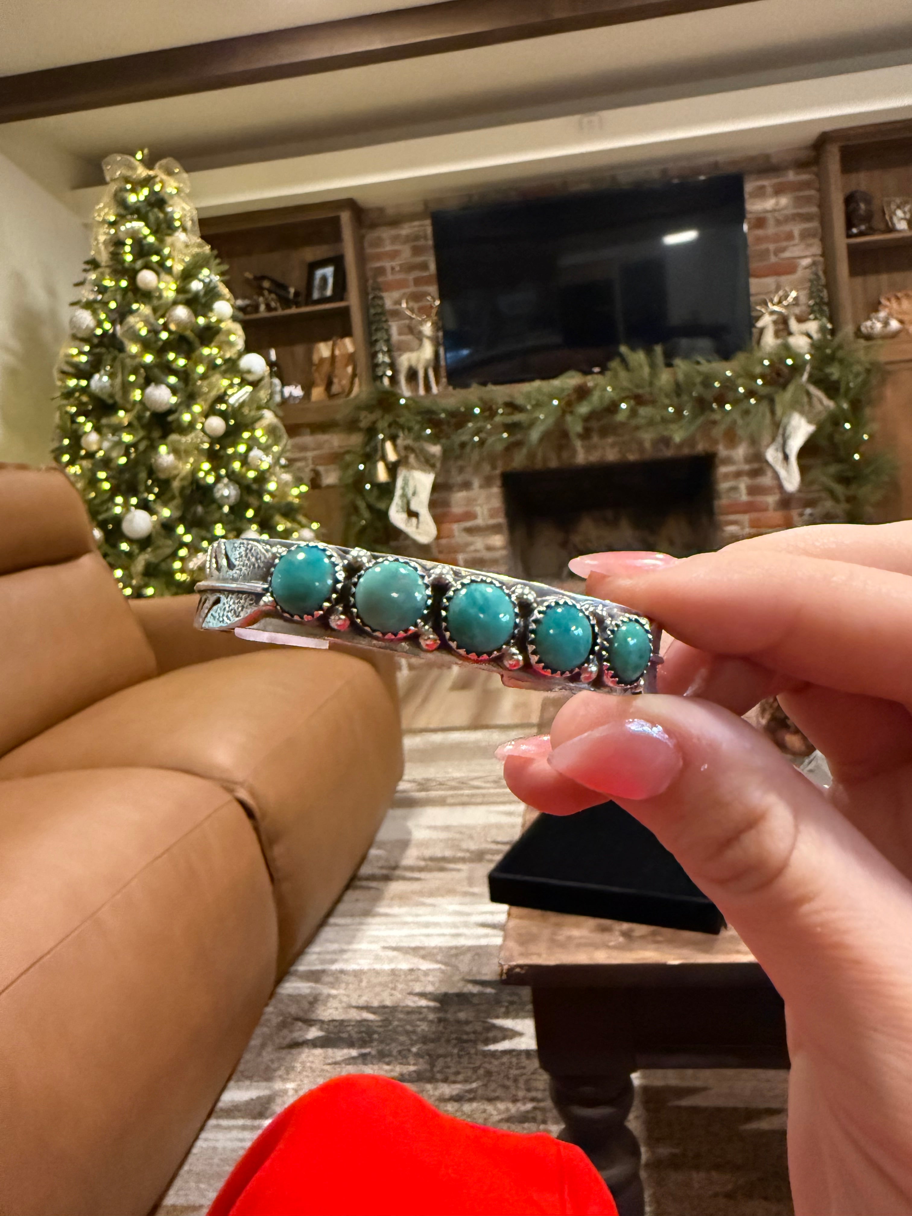 5 Stone Turquoise Feather Cuff