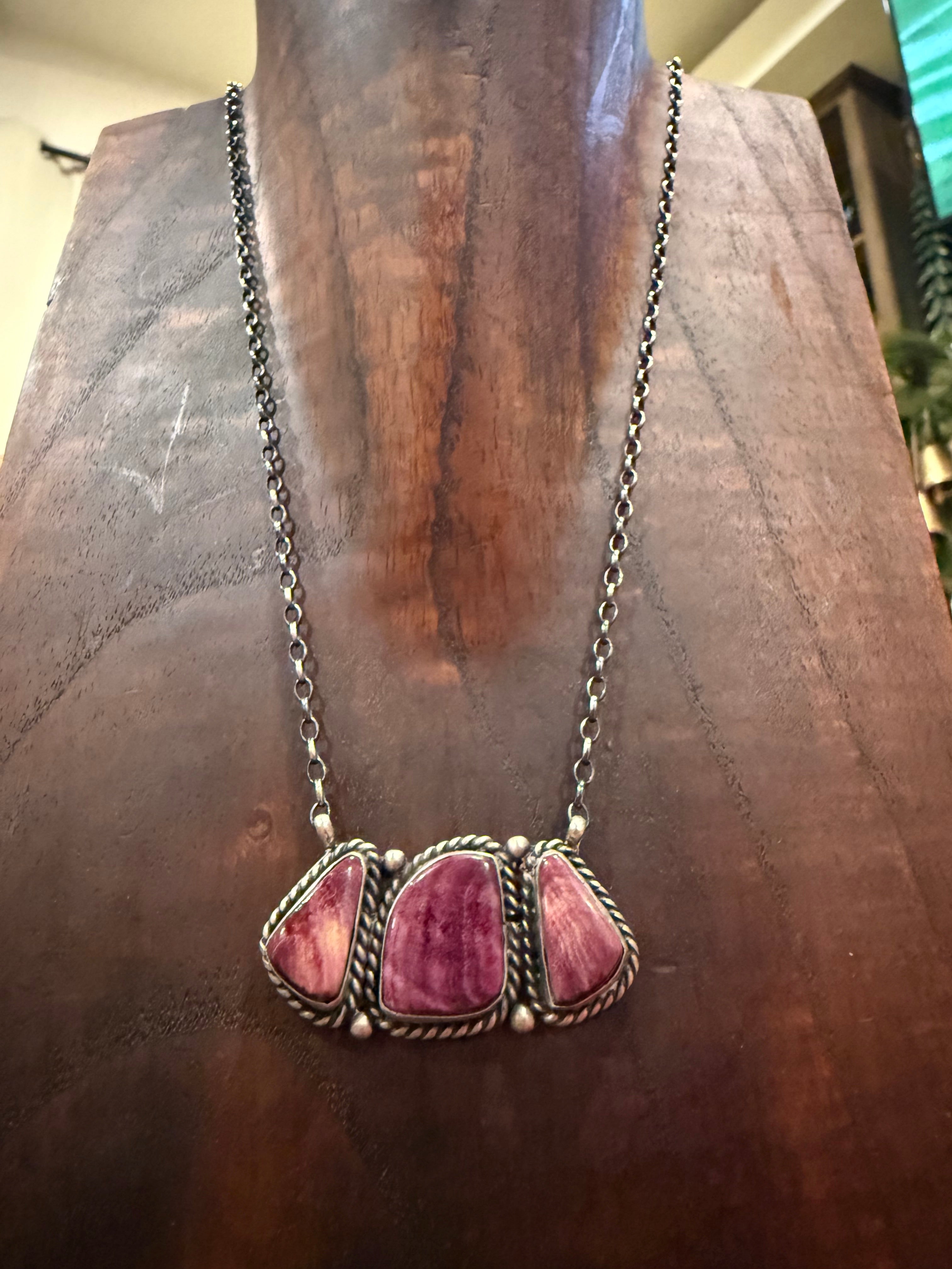 3 Stone Purple Spiny Necklace