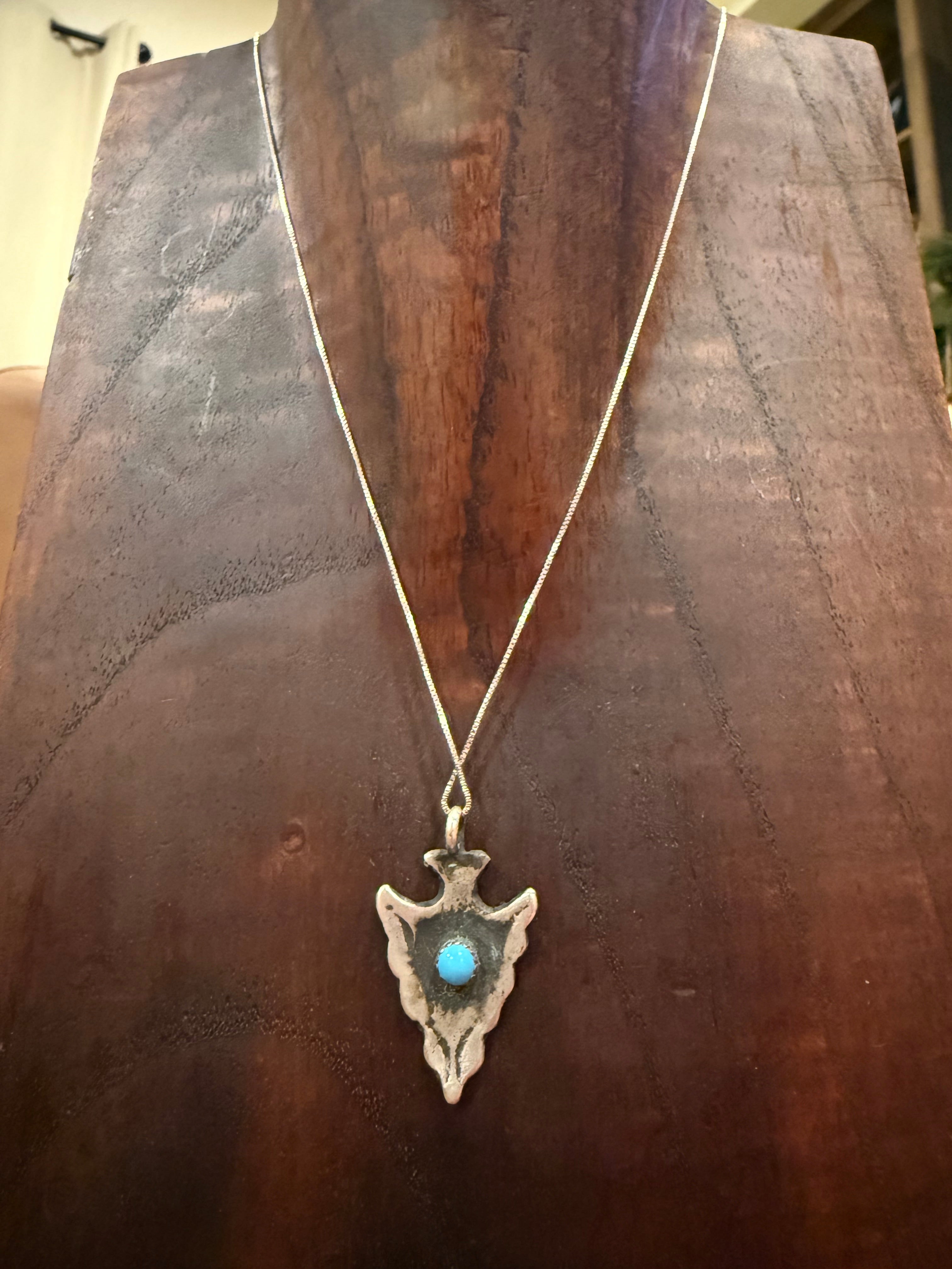 Sterling Silver Arrowhead with Turquoise Necklace