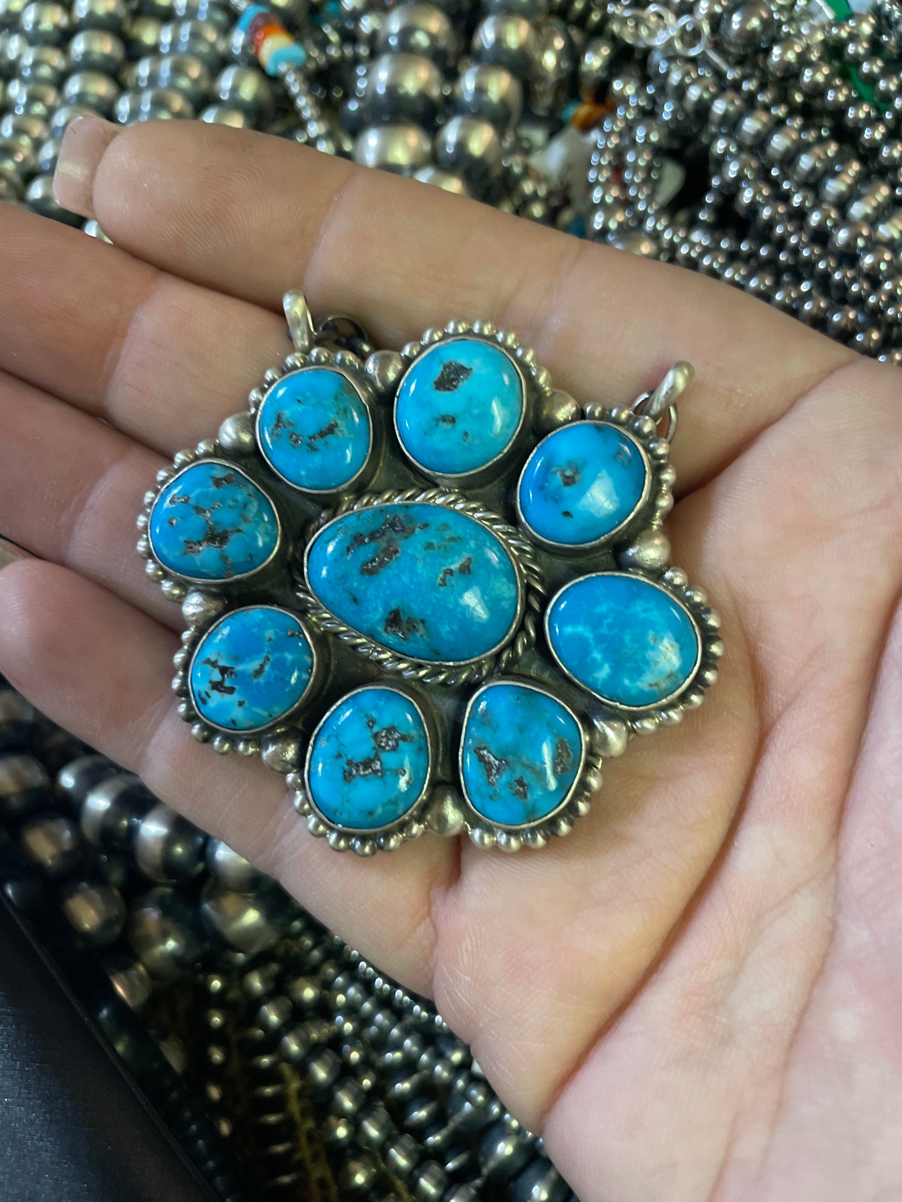 9 Stone Turquoise Cluster Necklace