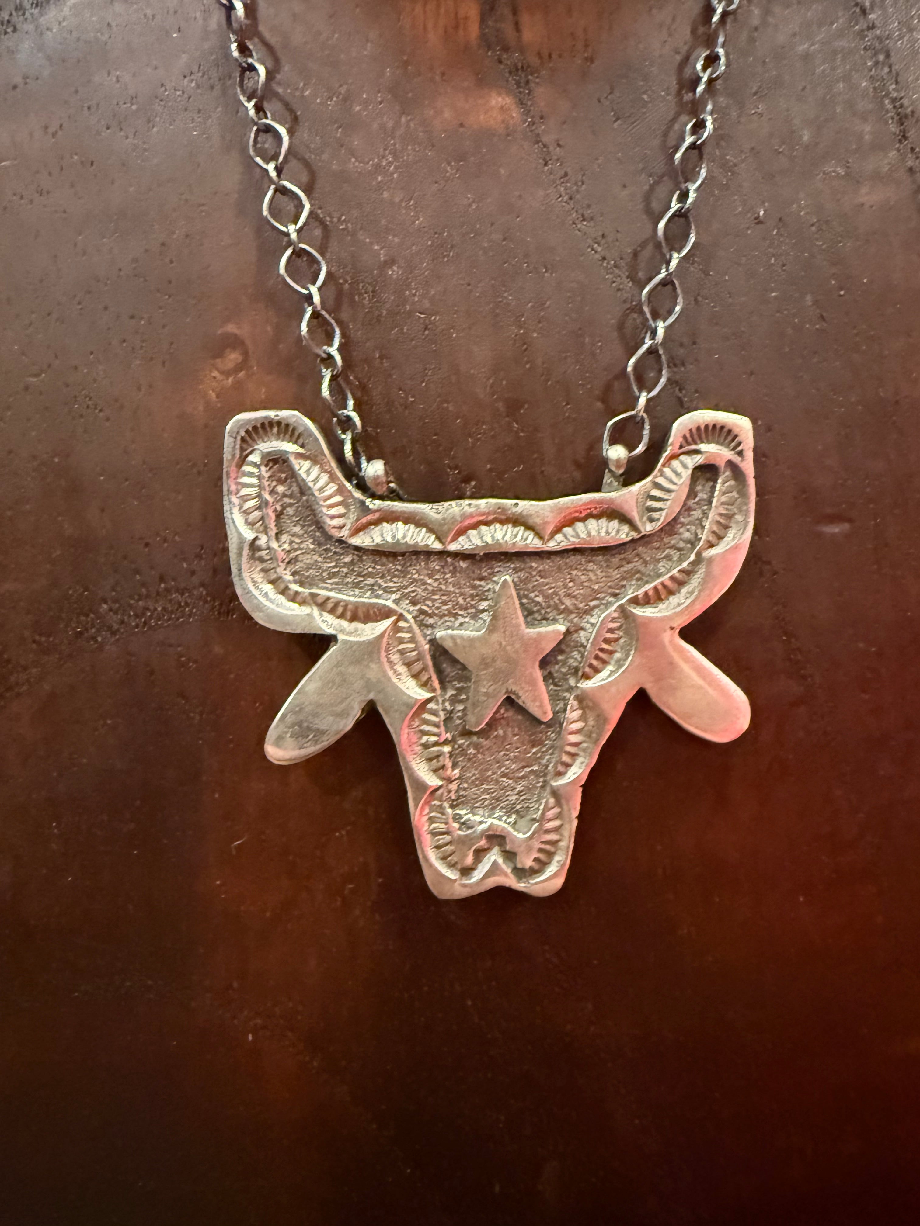 Sterling Silver Bull Head Necklace