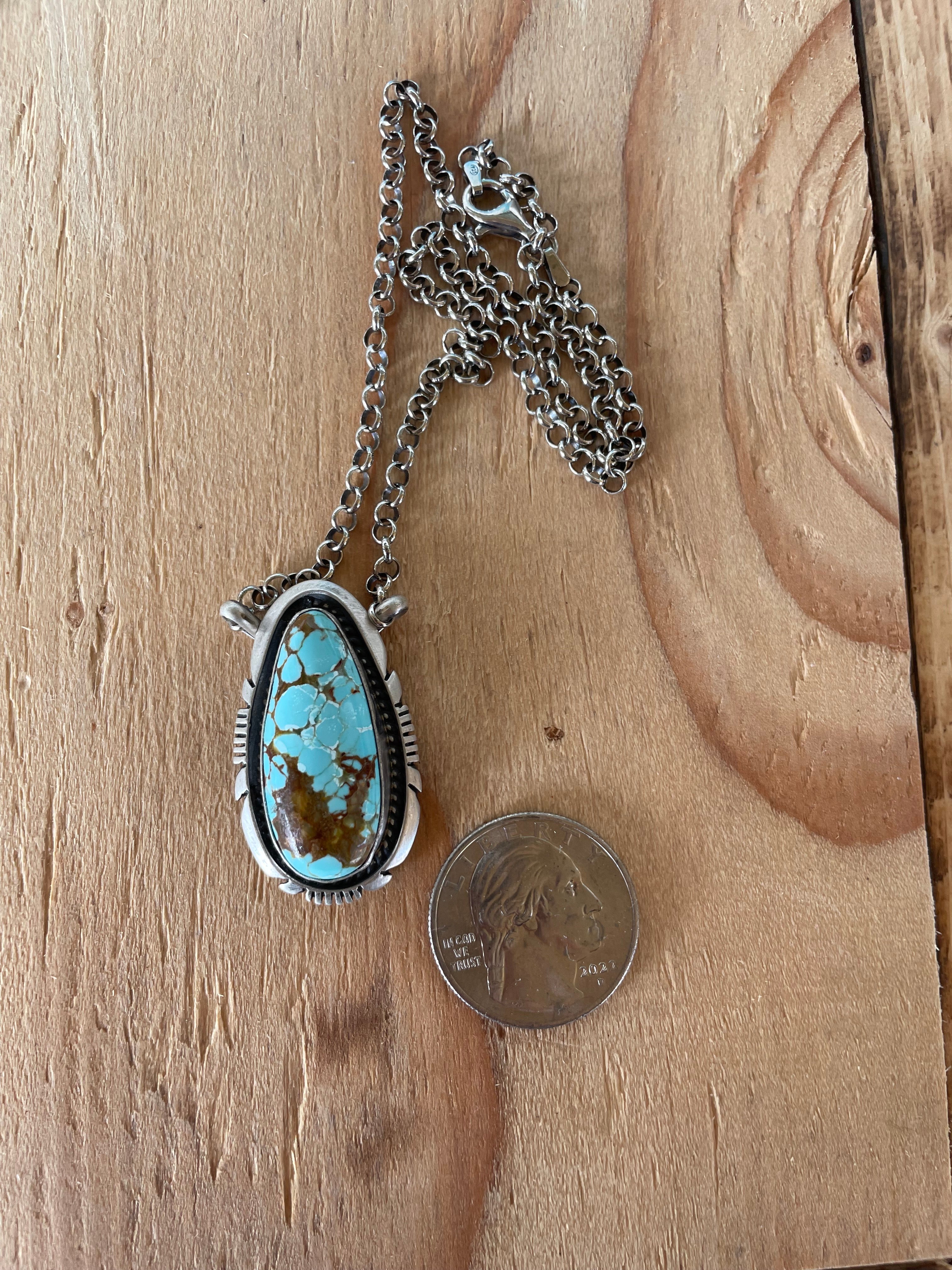 Teardrop #8 Turquoise w/ Silver Design Necklace