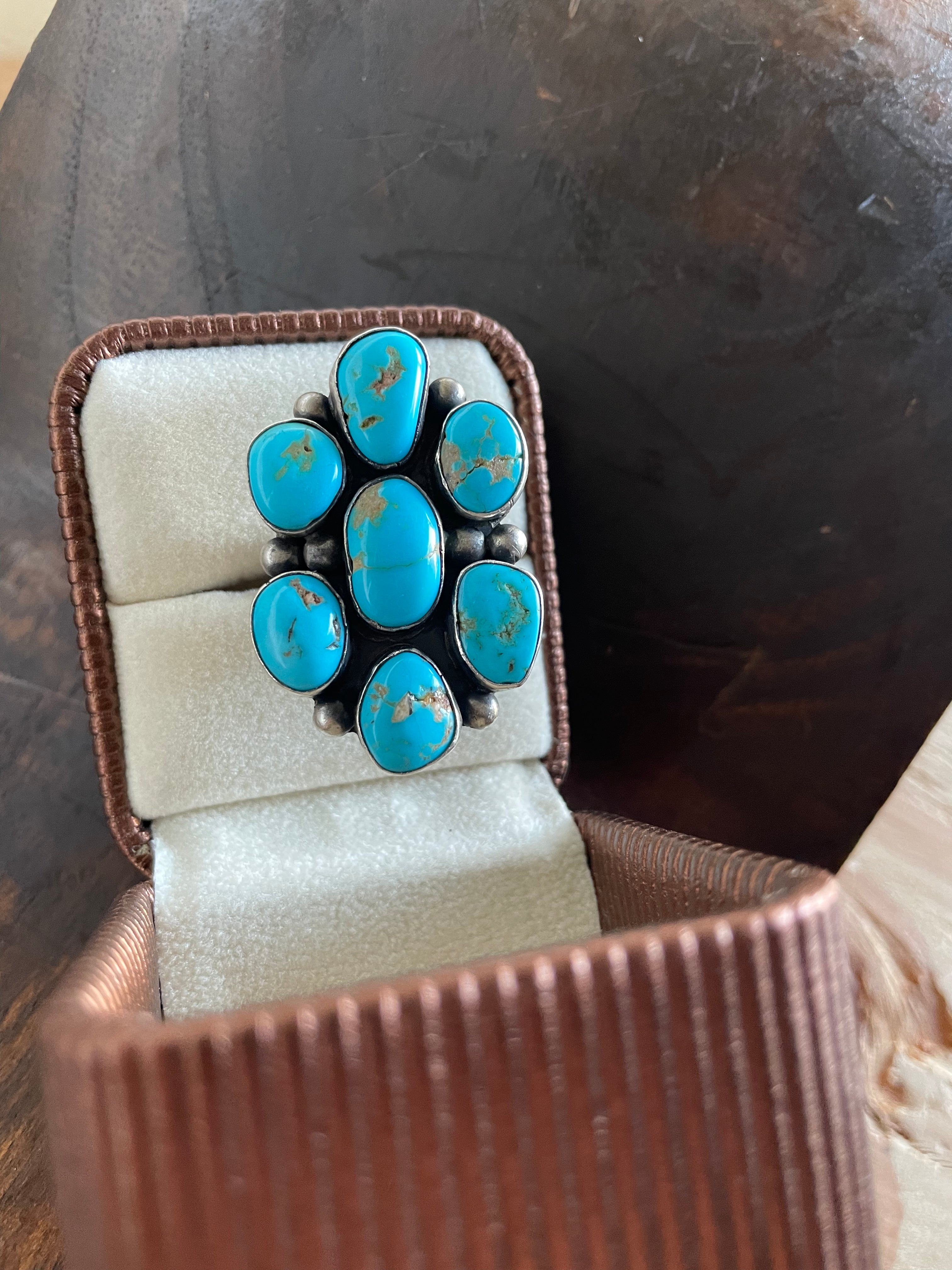 7 Stone Turquoise Cluster Ring