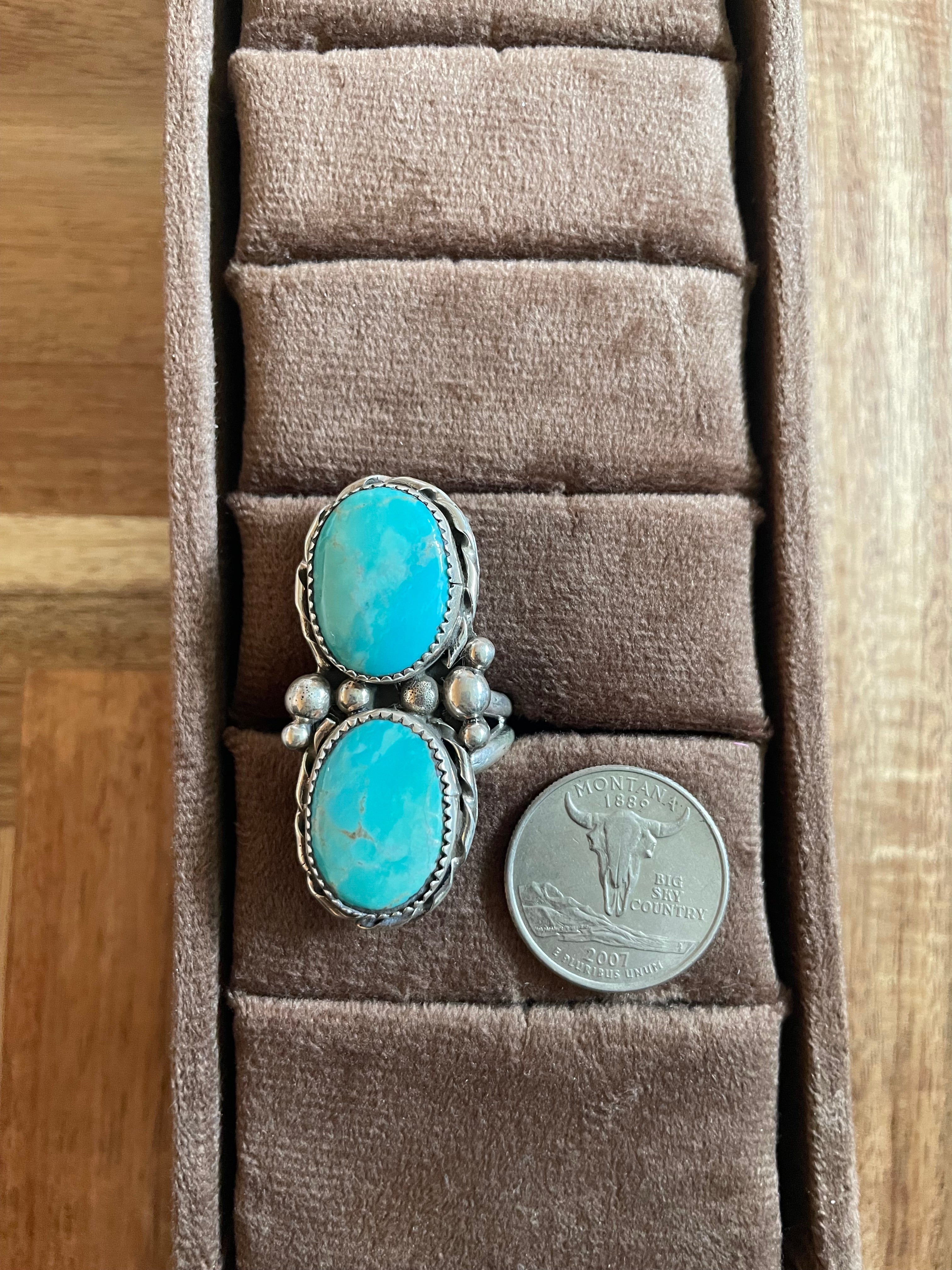 2 Stone Turquoise Oval Ring