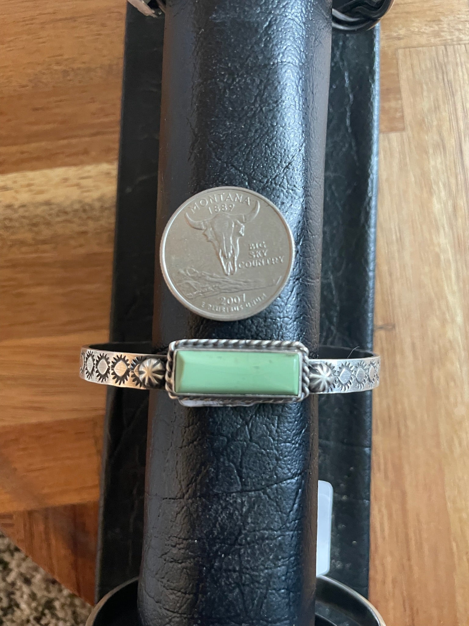 Green Turquoise Rectangle Stamped Cuff