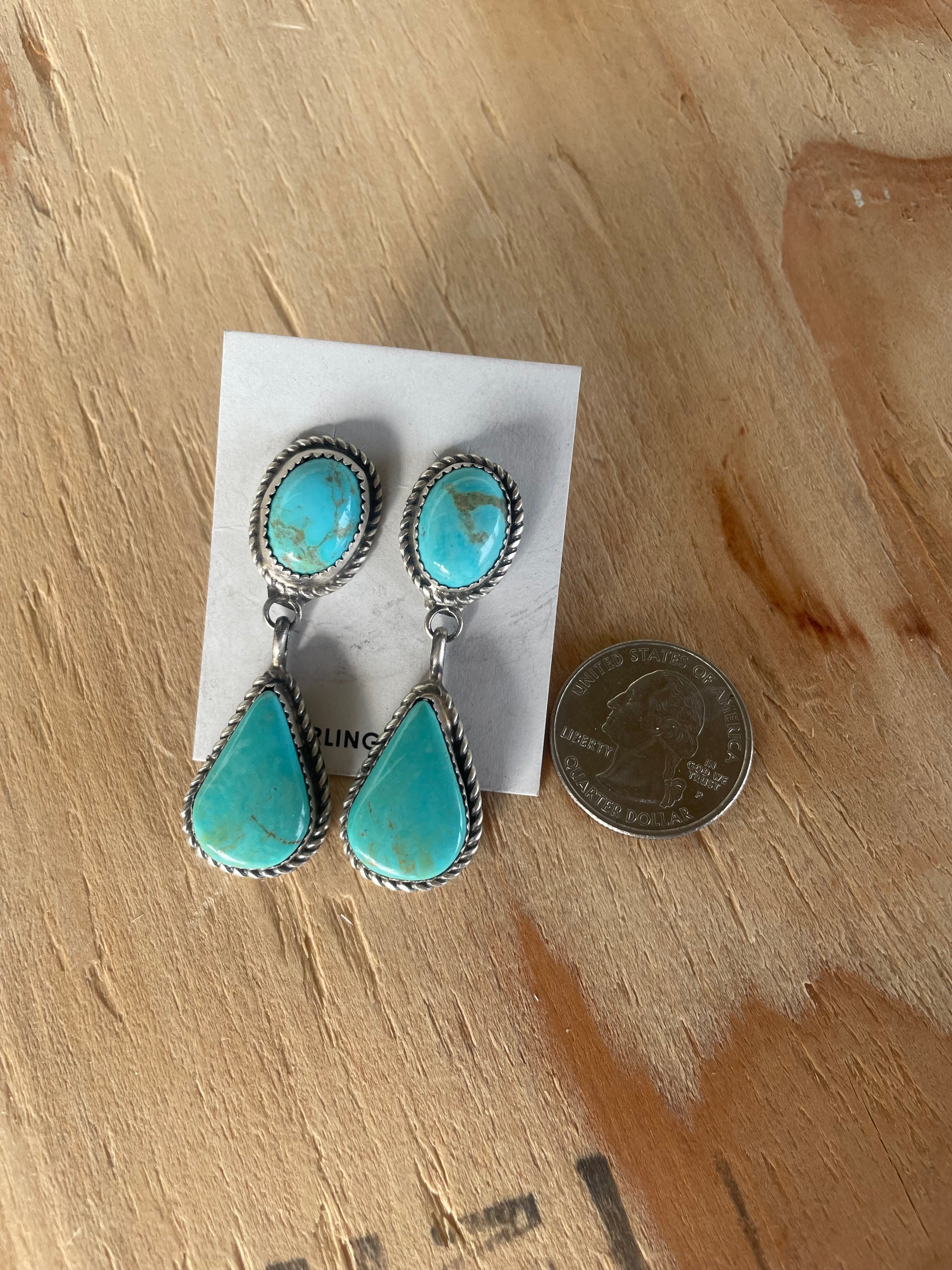 Turquoise Stud w/ Teardrop Dangle Earrings