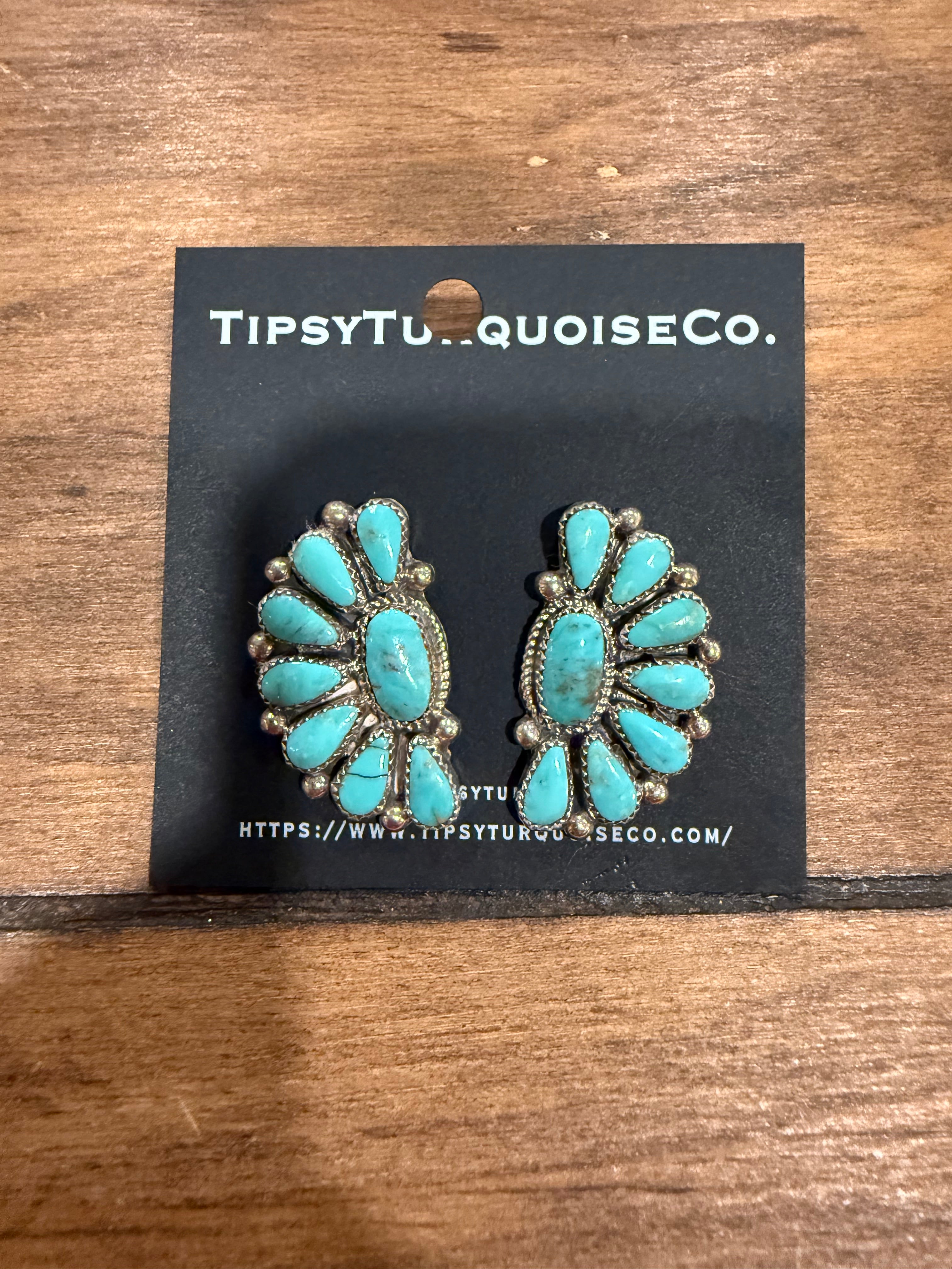 Kingman Turquoise Half Cluster Earrings