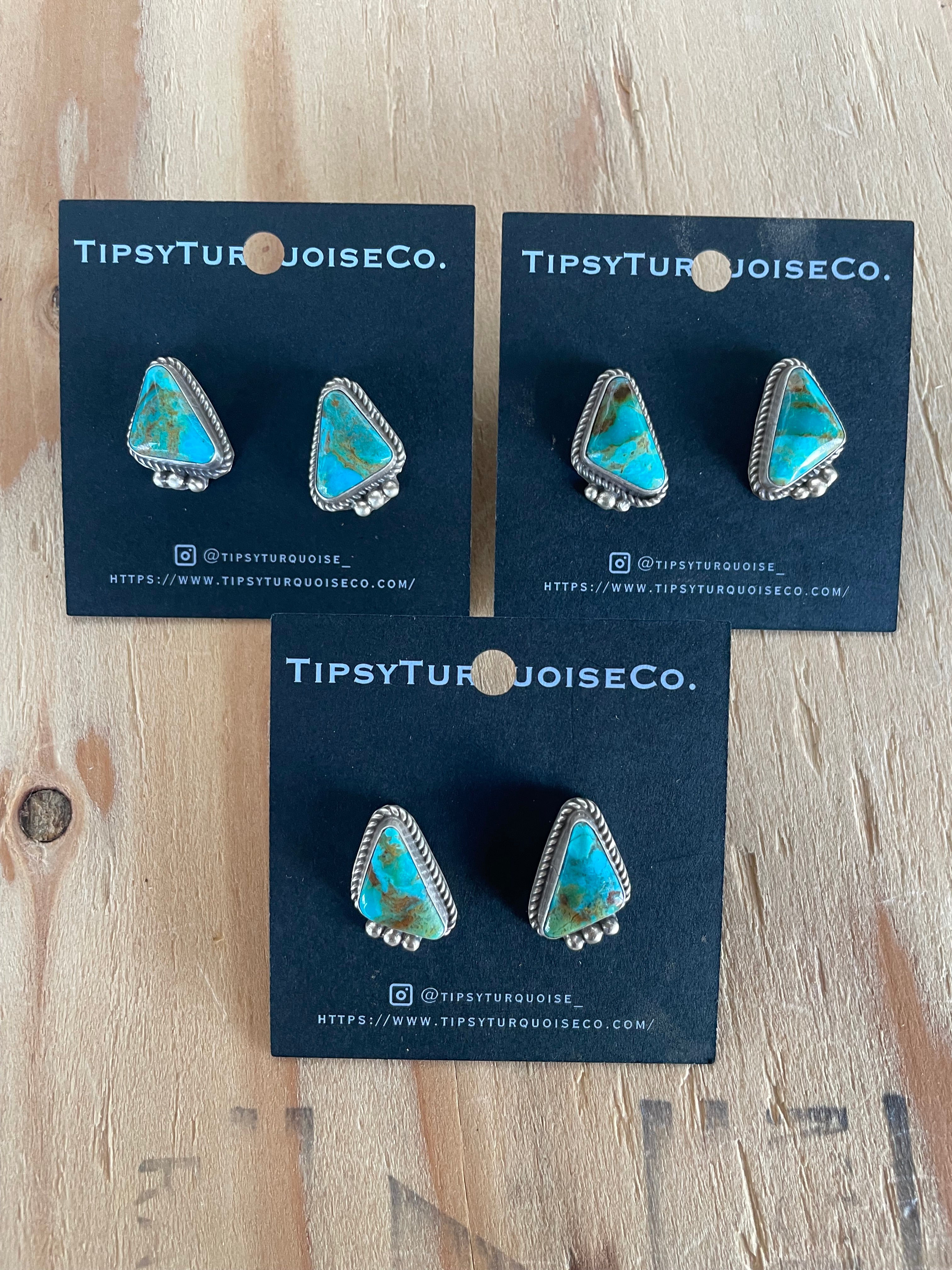Triangle Turquoise studs w/ 3 Silver embellishments