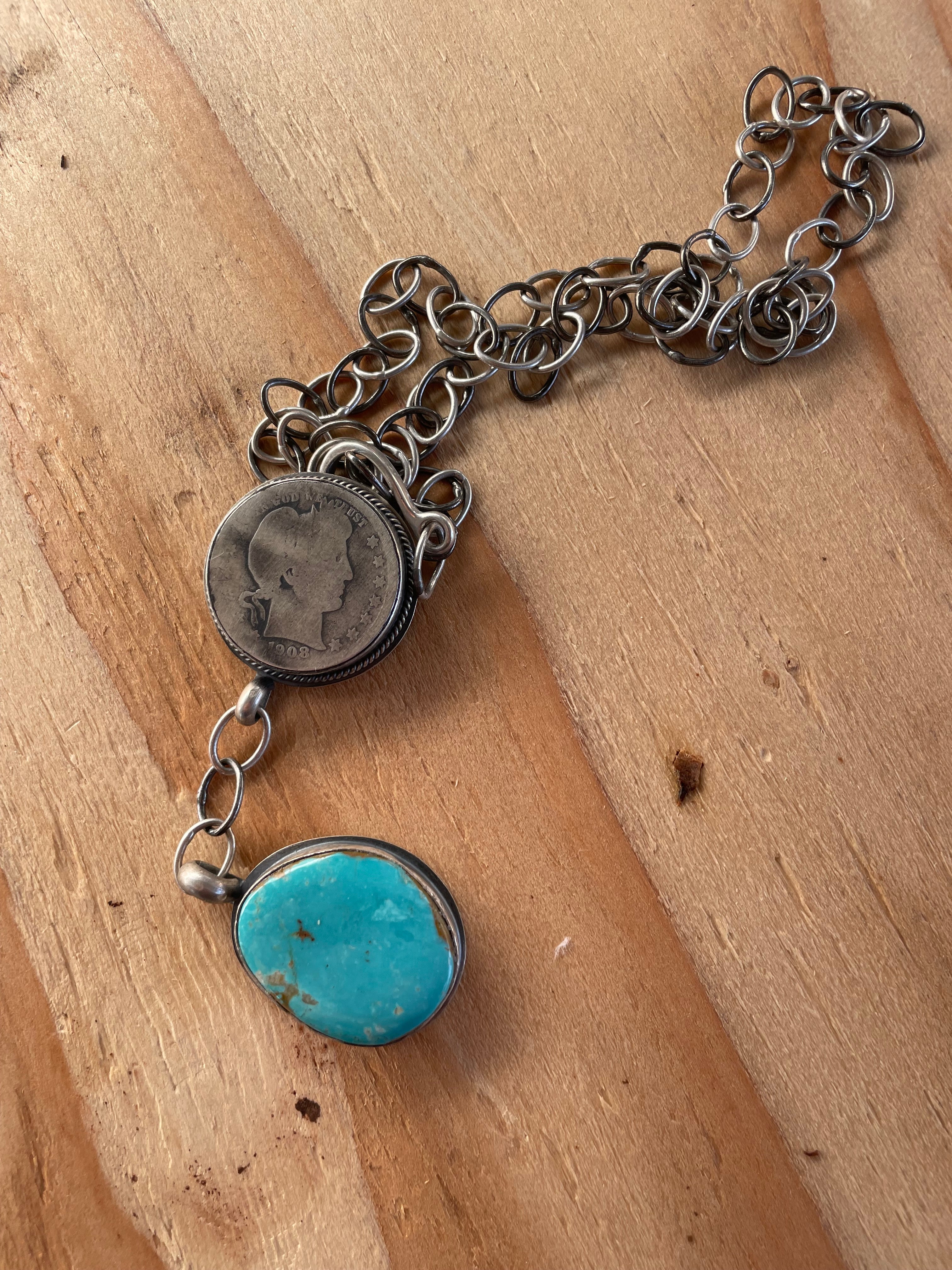 Turquoise & Liberty Coin Lariat Necklace