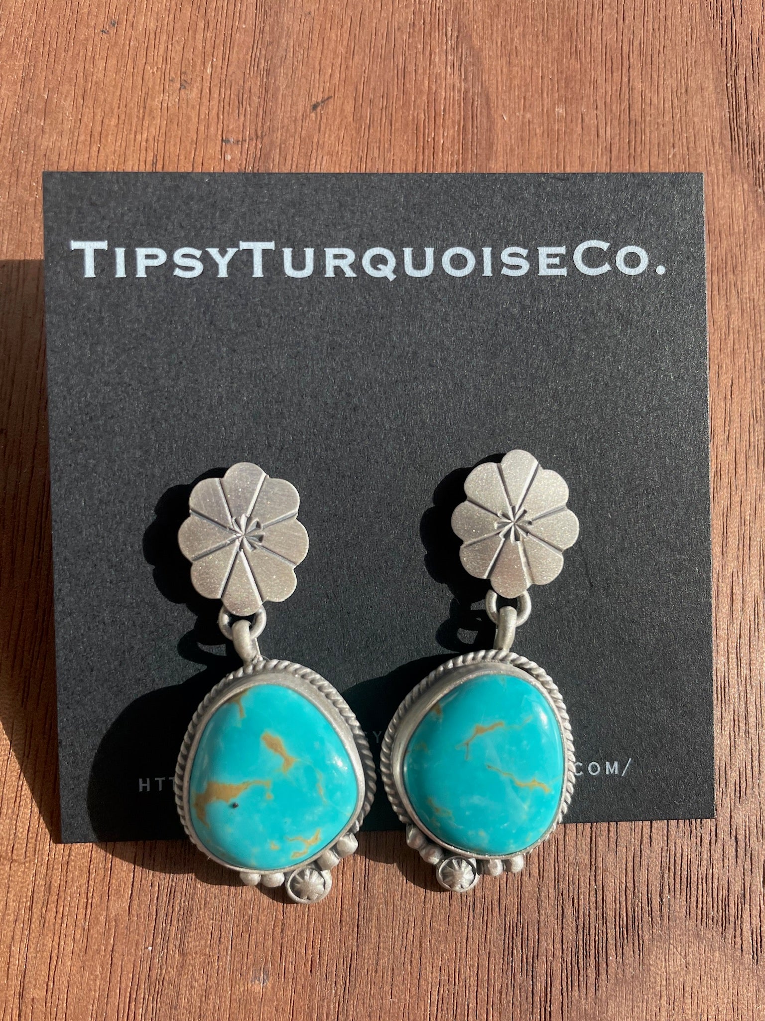 Flower and Turquoise Drop Earrings