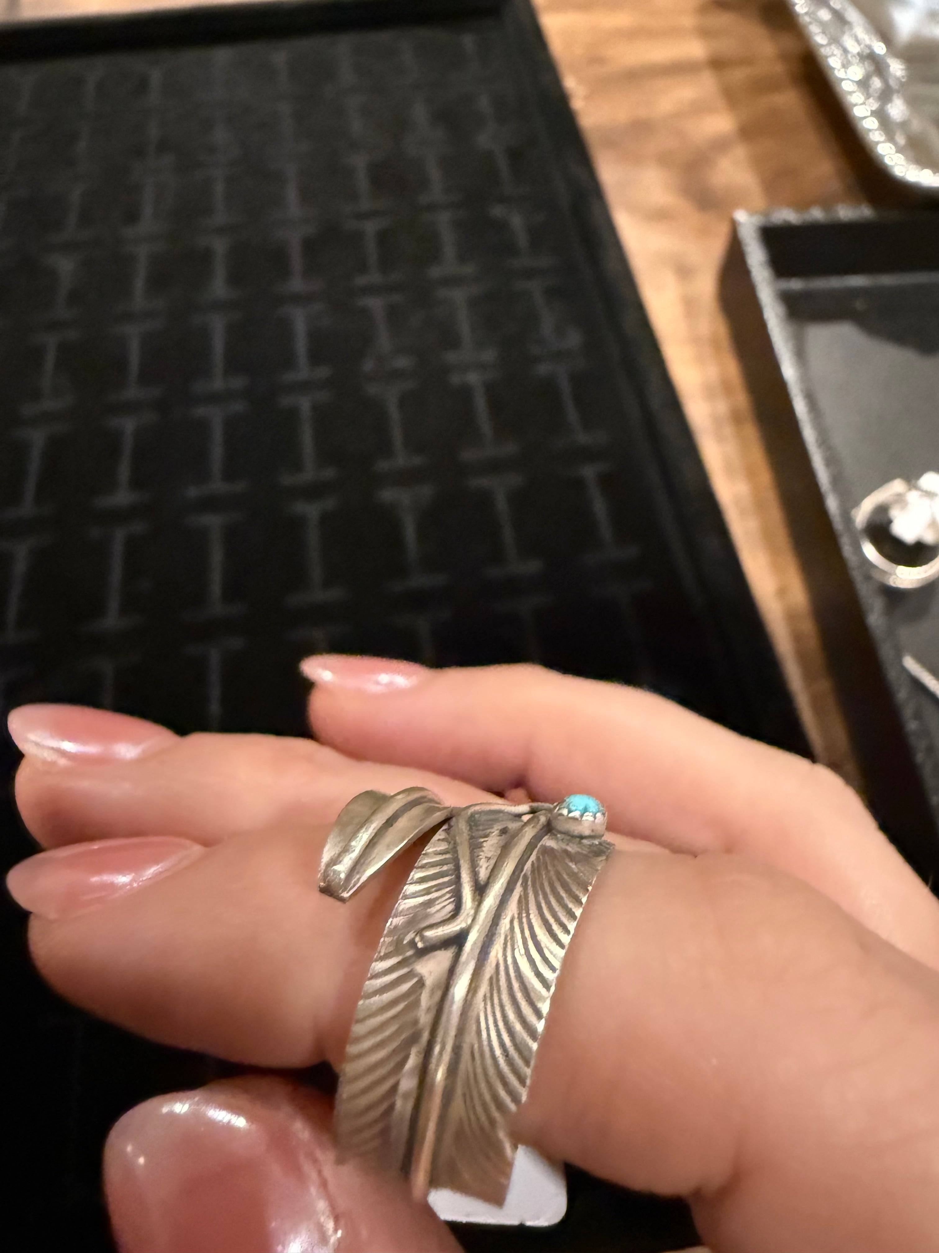 Sterling Silver Feather Ring w/ Turquoise stone