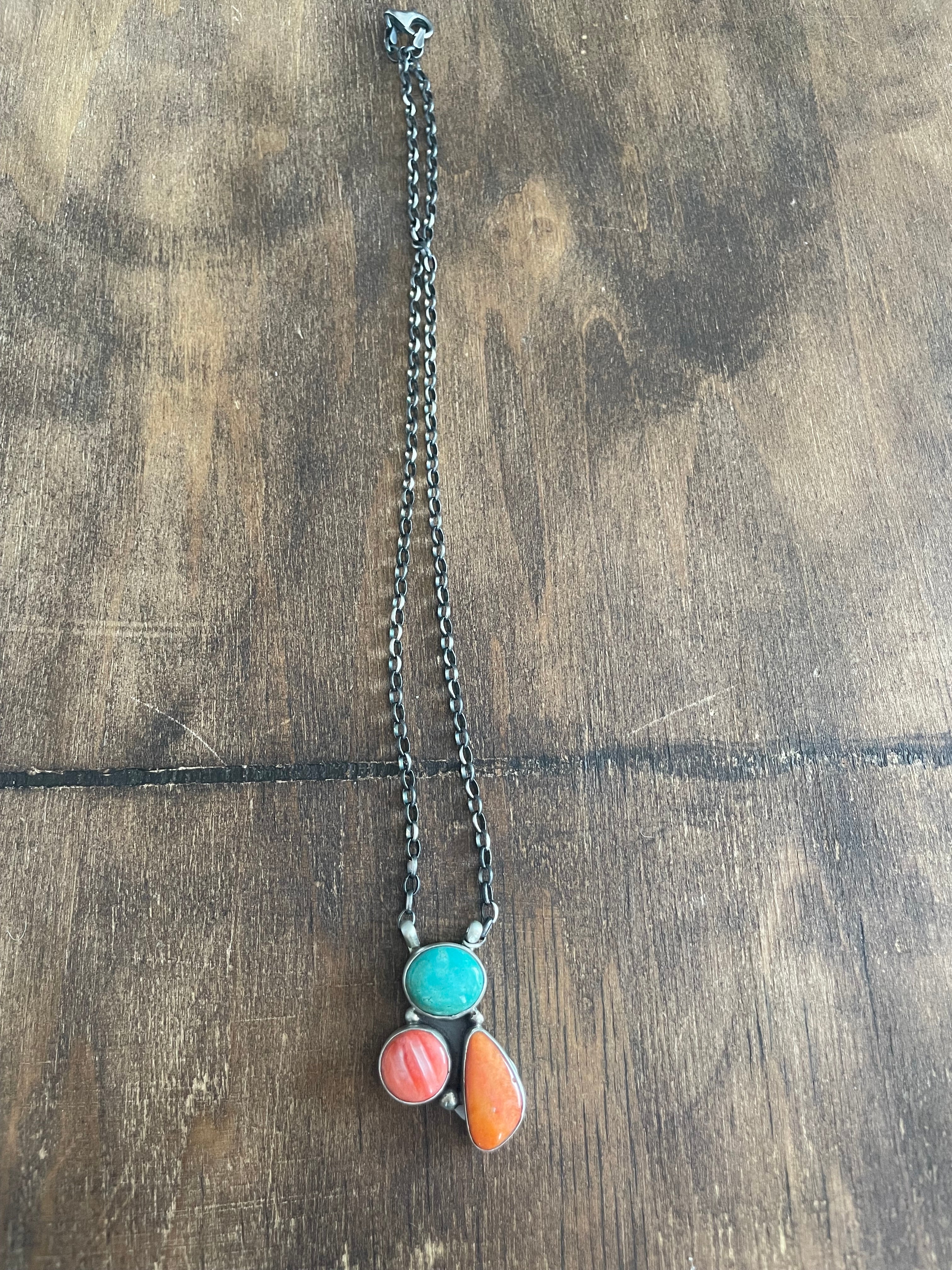 Turquoise & Spiny 3 Stone Necklace